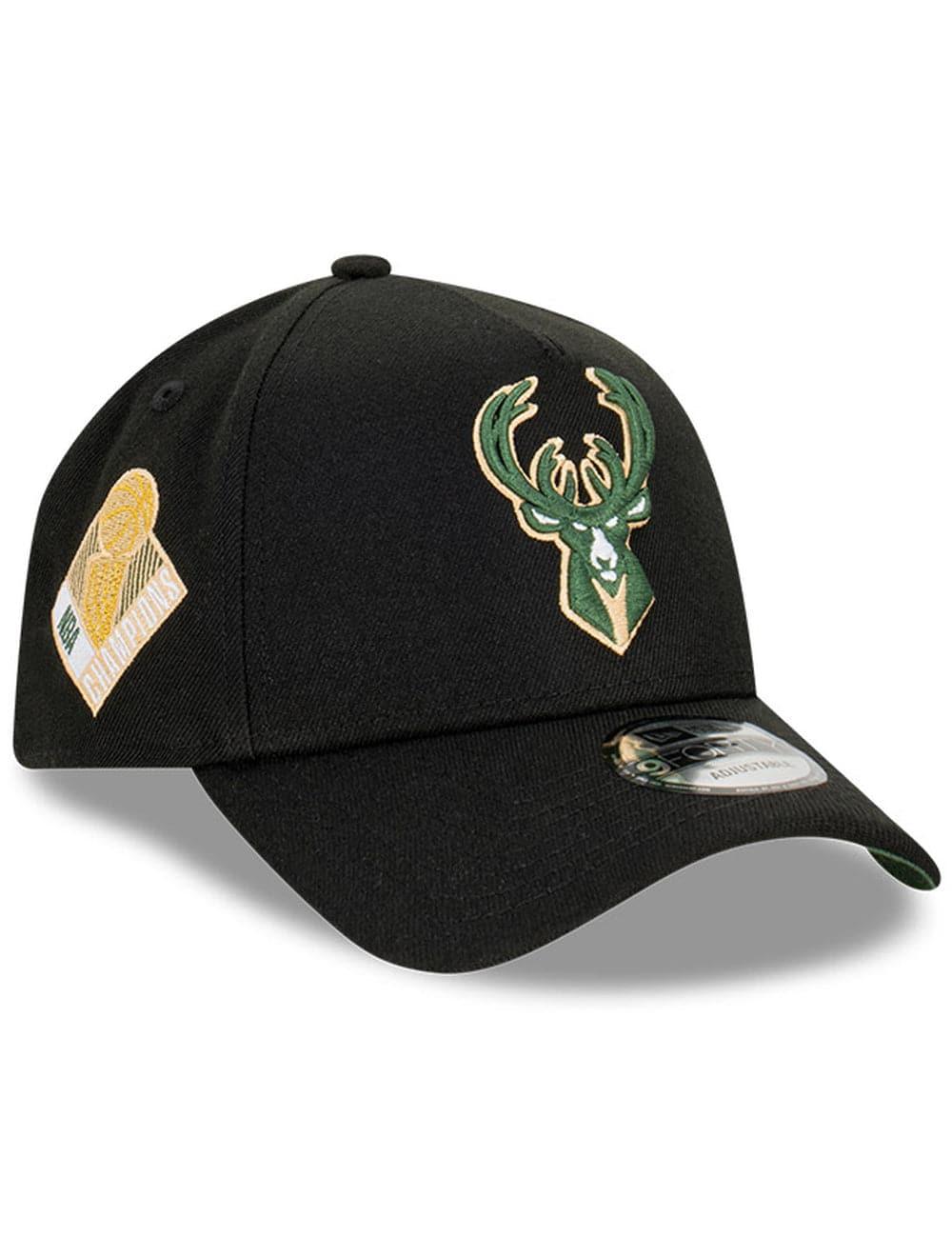 New Era Caps Milwaukee Bucks New Era NBA Champs Patch 9FORTY A-Frame Snapback Hat - Black
