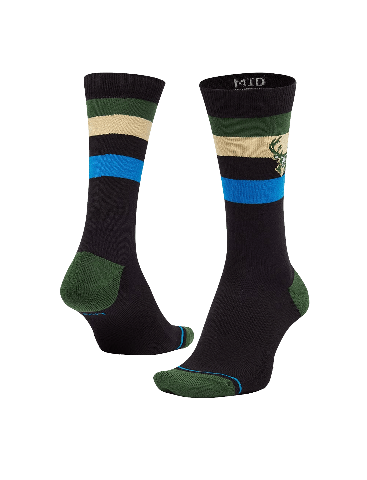 Stance Socks Large (9-12 US) Milwaukee Bucks Stance NBA Team Stripe Crew Socks - Black