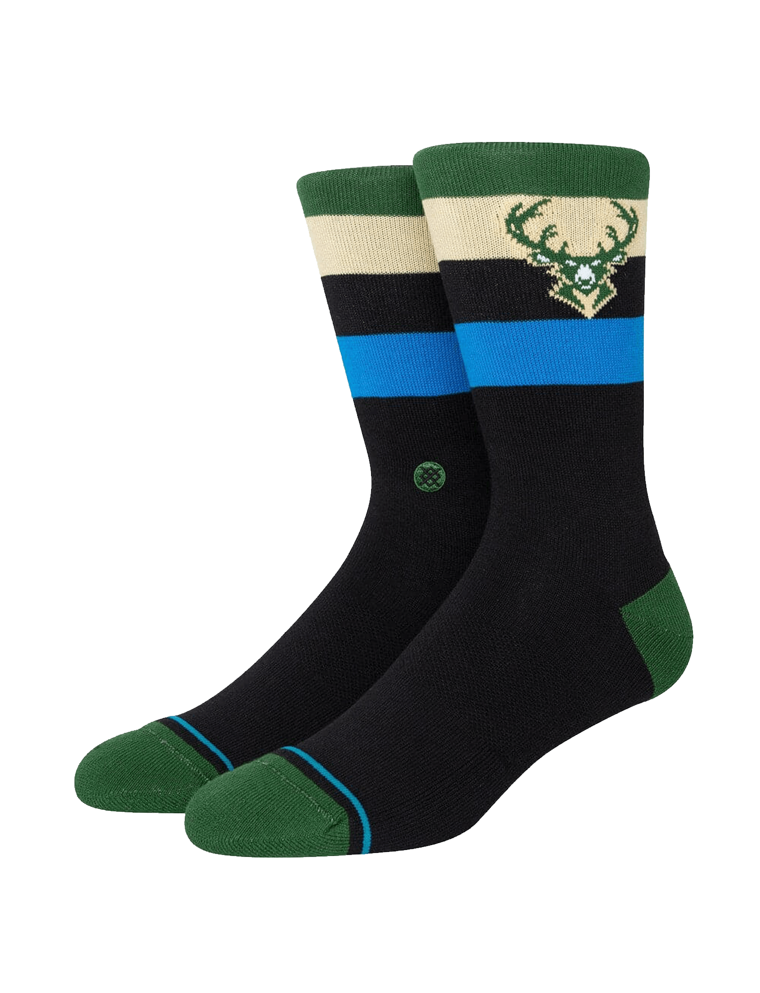Stance Socks Large (9-12 US) Milwaukee Bucks Stance NBA Team Stripe Crew Socks - Black