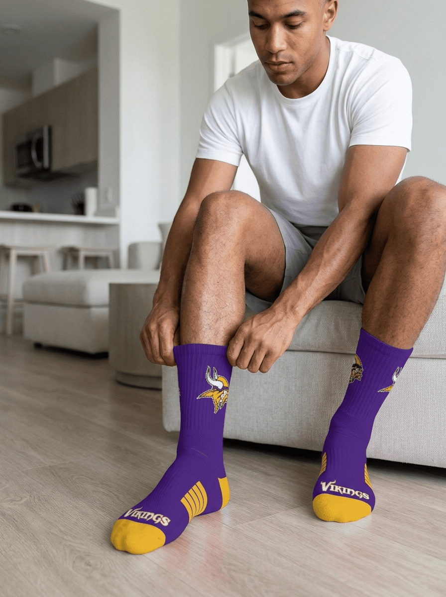 Strideline Socks Large (9-12 US) Minnesota Vikings Strideline NFL Team Premier Flex-Stretch Crew Socks - Purple