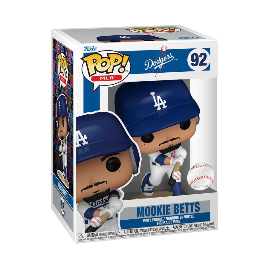 Funko Figures Mookie Betts Los Angeles Dodgers Funko MLB #92 Pop Vinyl Figure - White