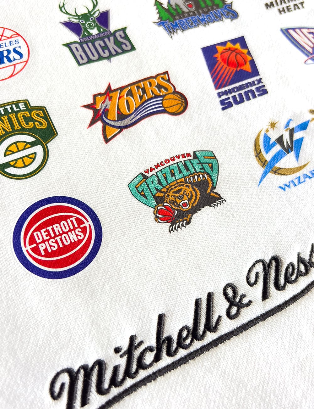 Mitchell And Ness Jumpers NBA HWC Mitchell & Ness Multi Logo Vintage Hoodie Jumper - Vintage White