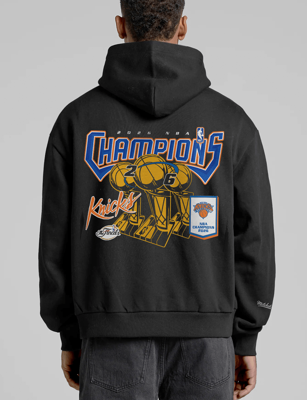Mitchell And Ness Jumpers New York Knicks Mitchell & Ness NBA 26 Champs Box Fit Hoodie Jumper - Washed Black