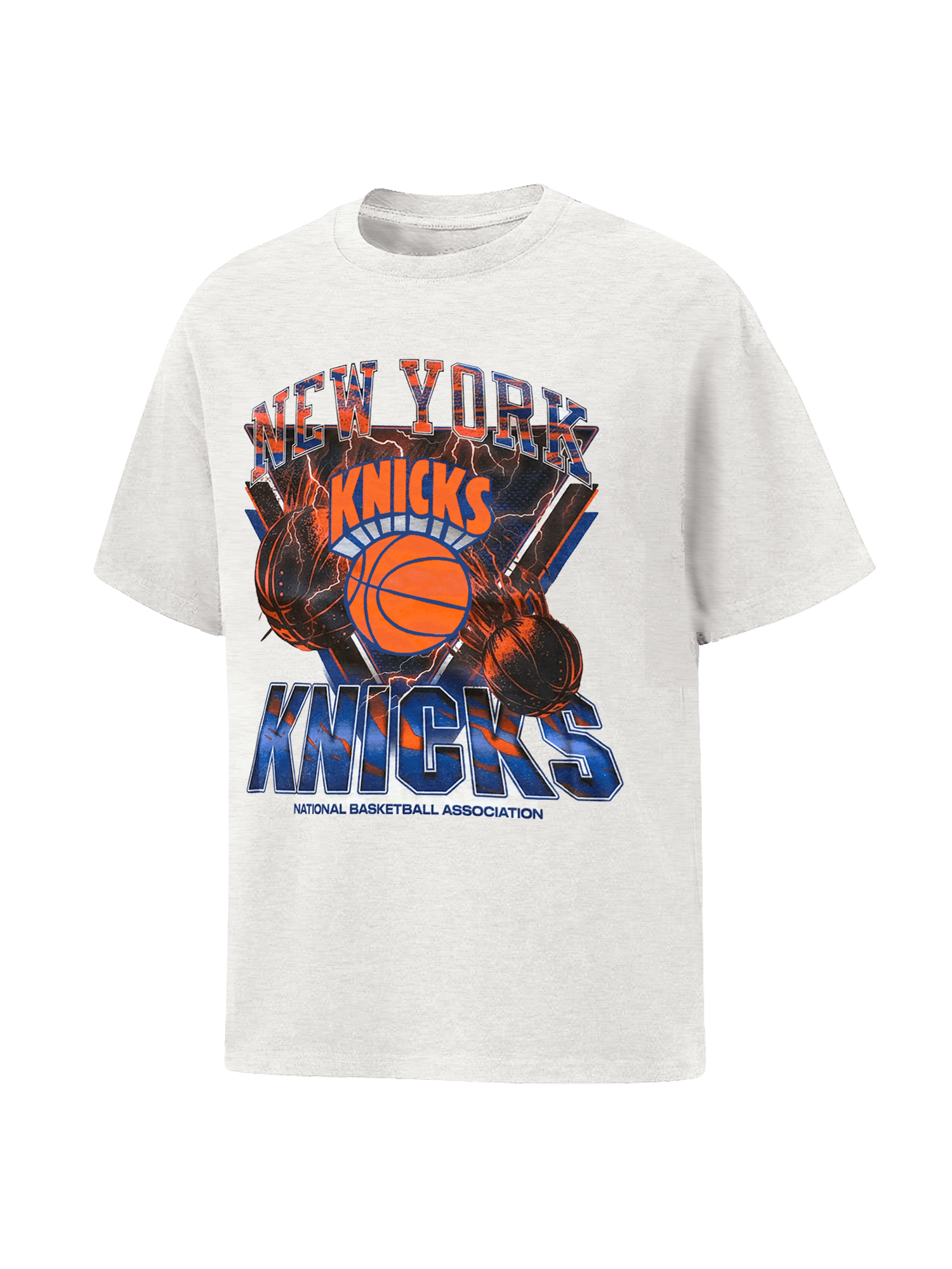 Mitchell And Ness T-Shirts New York Knicks Mitchell & Ness NBA Trigon Vintage T-Shirt - White Marle