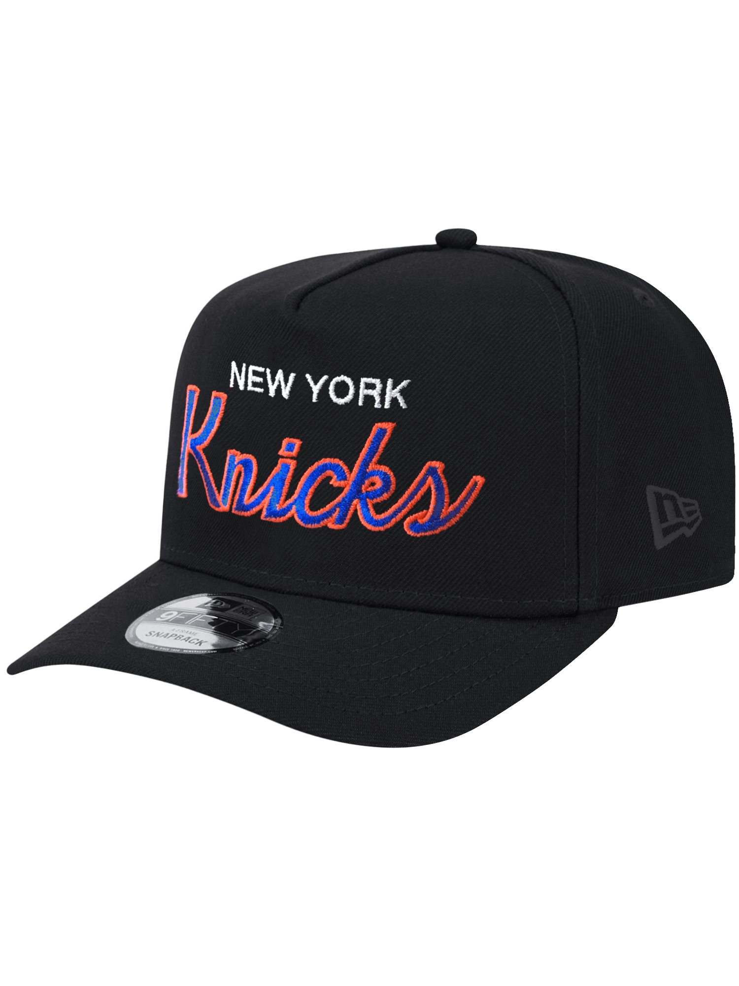 New Era Caps New York Knicks New Era NBA Script 9FIFTY Pre-Curved A-Frame Snapback Hat - Black