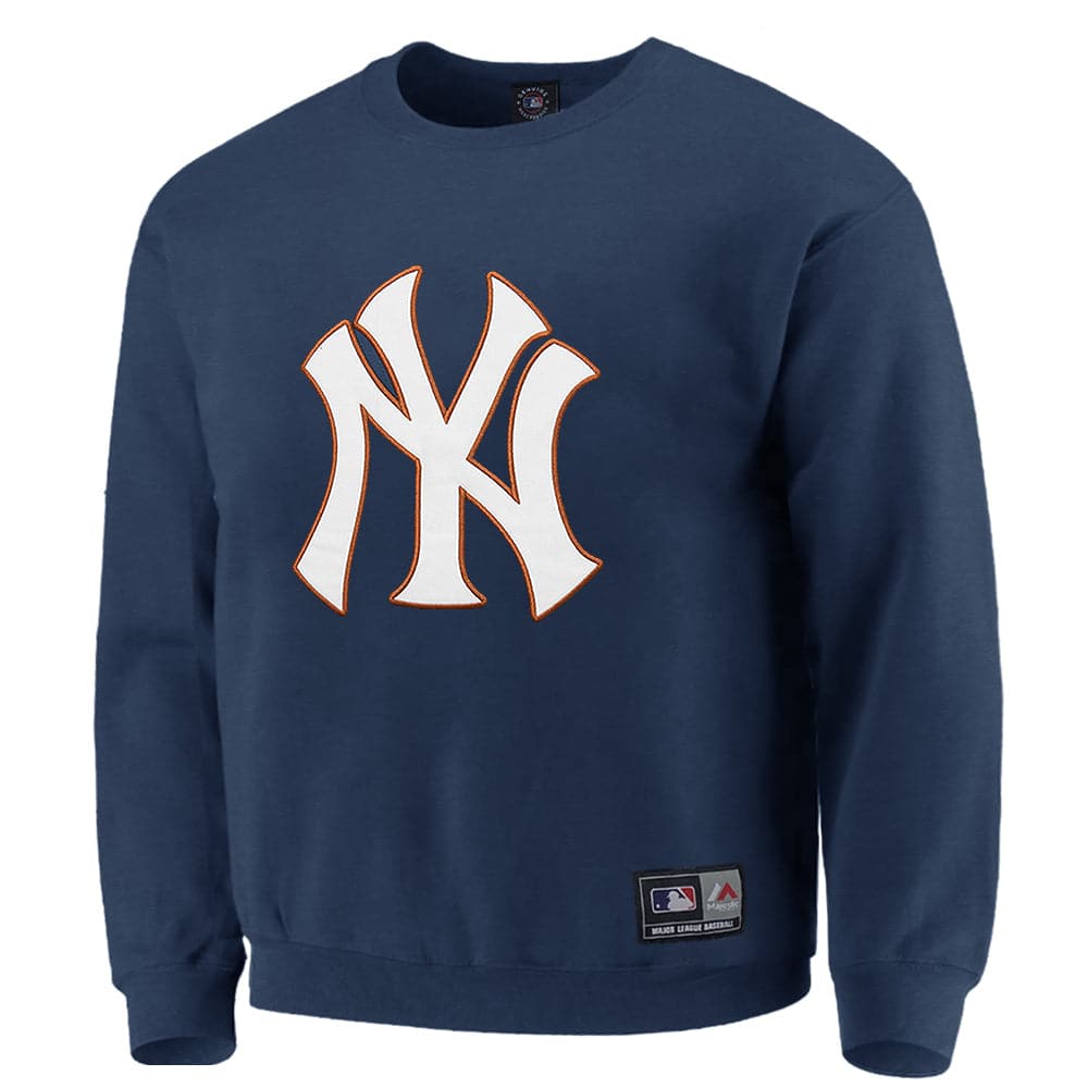 Majestic Athletic Jumpers New York Yankees Majestic MLB Applique Vintage Crew Jumper - French Navy