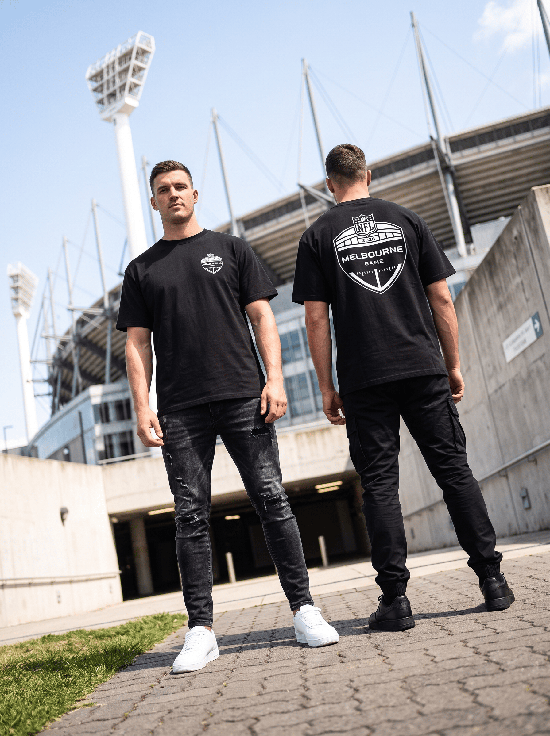 NFL Branded T-Shirts NFL 26 Melbourne Game Mono Shield Vintage T-Shirt - Black
