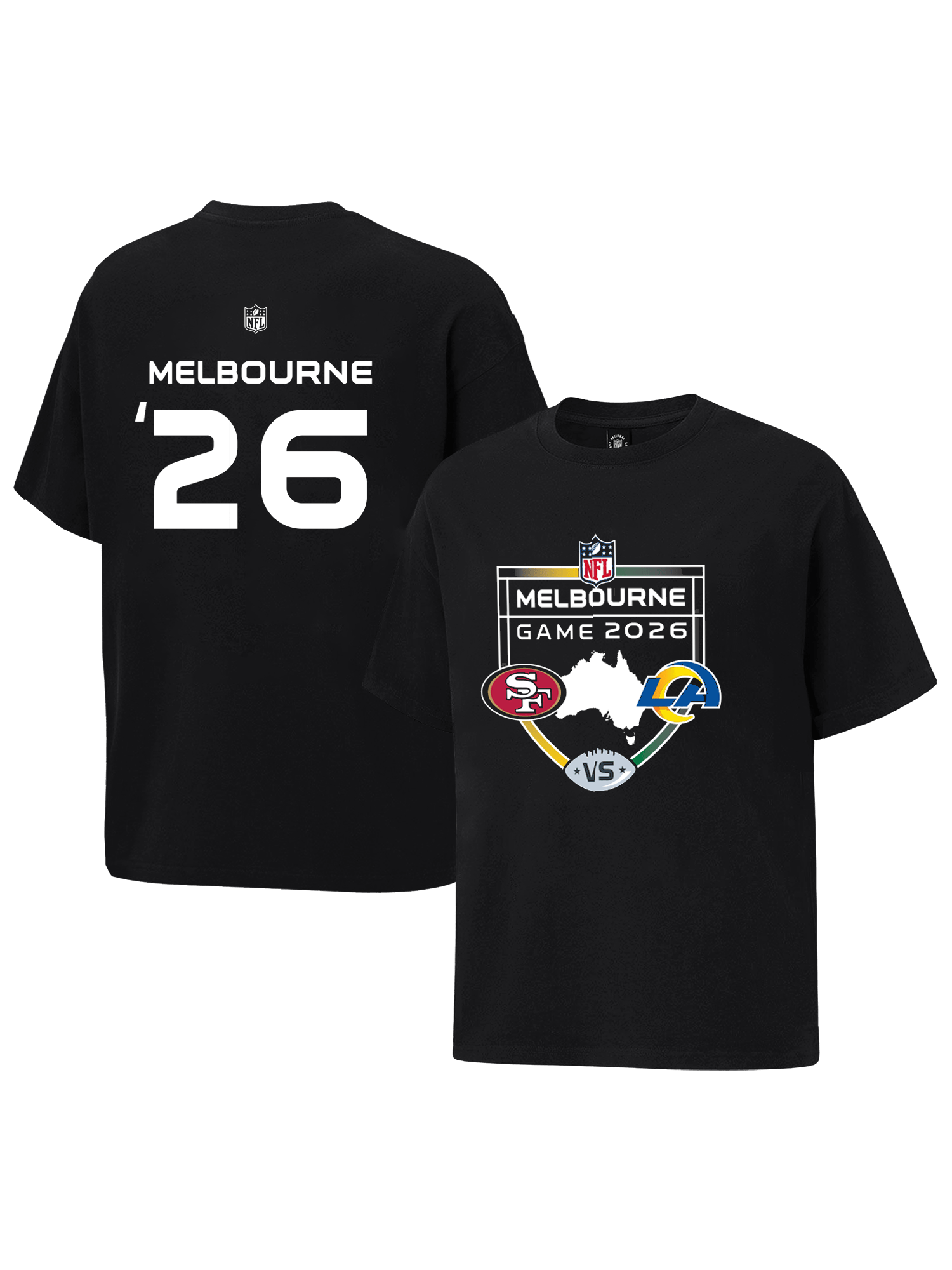Majestic Athletic T-Shirts NFL 26 Melbourne Game Shield Matchup Vintage T-Shirt - Black