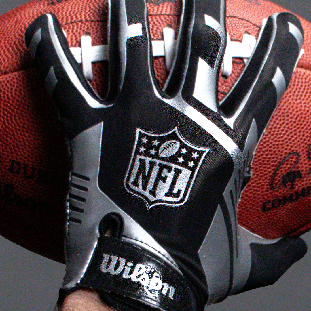 Wilson Sporting Goods Balls NFL Shield Wilson Stretch Fit Adult Receiver Gloves - Black/Silver