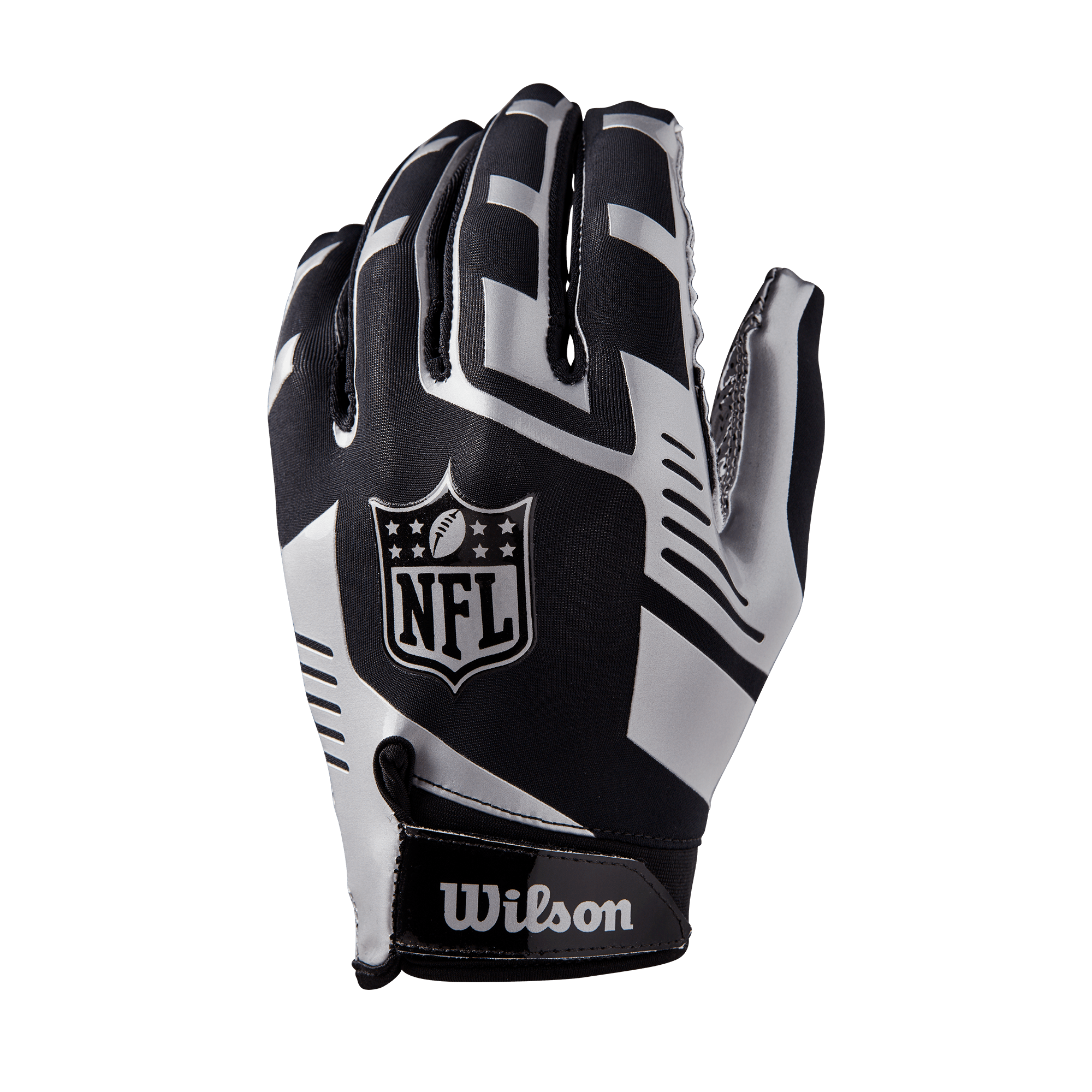 Wilson Sporting Goods Balls NFL Shield Wilson Stretch Fit Adult Receiver Gloves - Black/Silver
