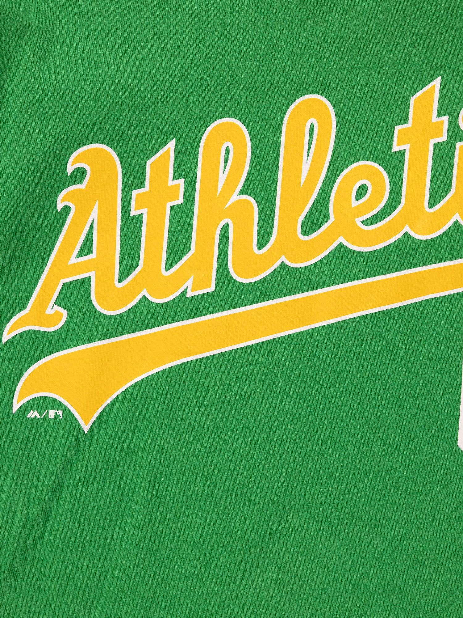 Majestic Athletic T-Shirts Oakland Athletics Majestic MLB Script Number Vintage T-Shirt - Faded Green