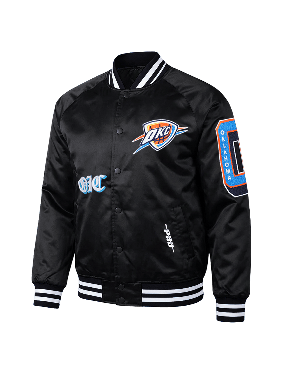 Pro Standard Jackets Oklahoma City Thunder Pro Standard NBA Old English Rib Satin Jacket - Black
