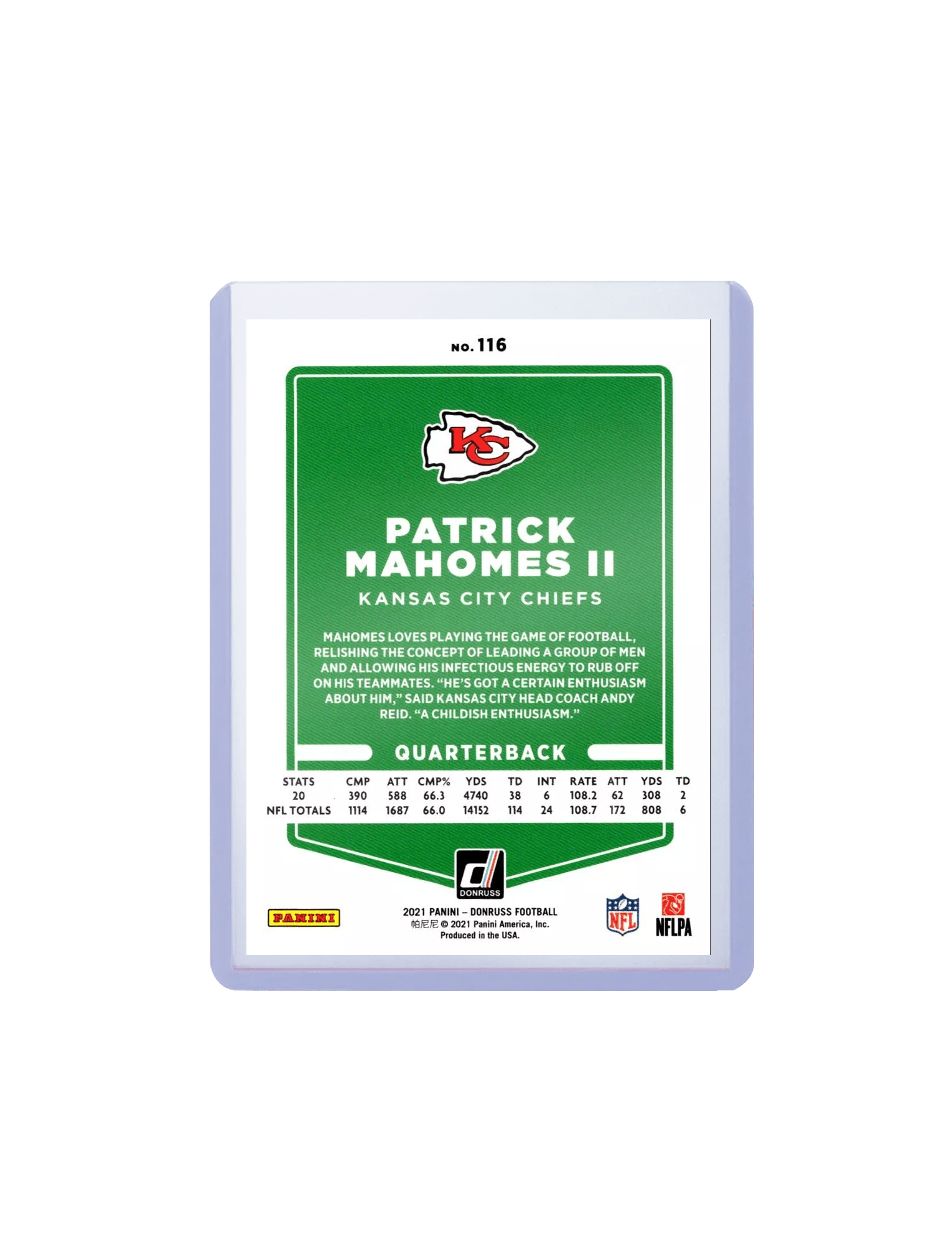 Panini Cards Patrick Mahomes Kansas City Chiefs Panini NFL 21 Donruss 116 Base Card