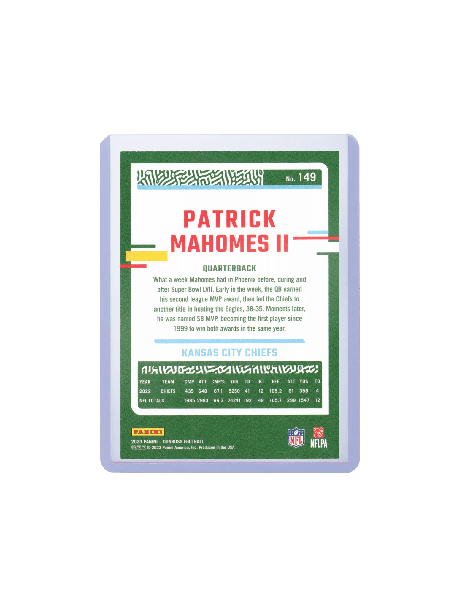 Panini Cards Patrick Mahomes Kansas City Chiefs Panini NFL 23-24 Donruss Card