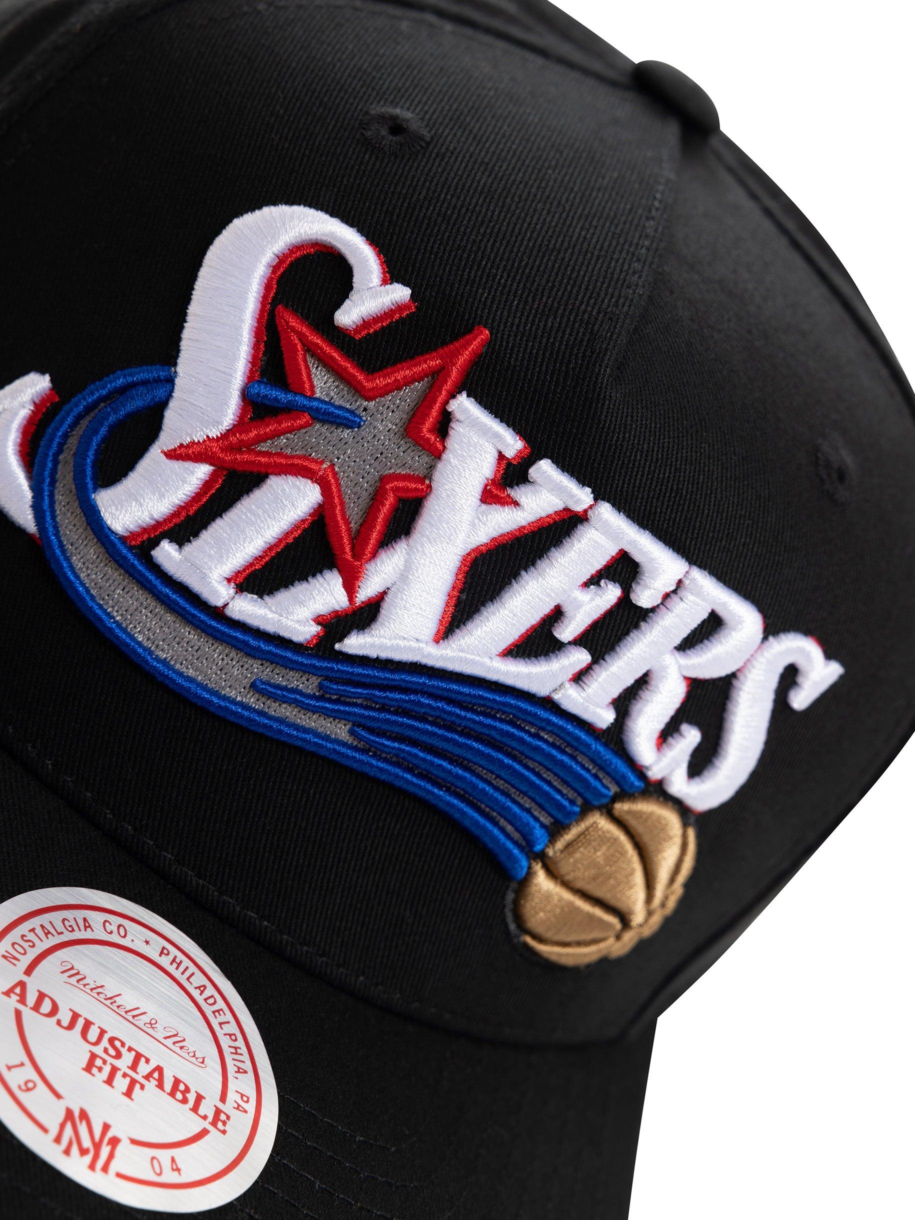 Mitchell And Ness Caps Philadelphia 76ers Mitchell & Ness NBA HWC Wordmark MVP Snapback Hat - Black