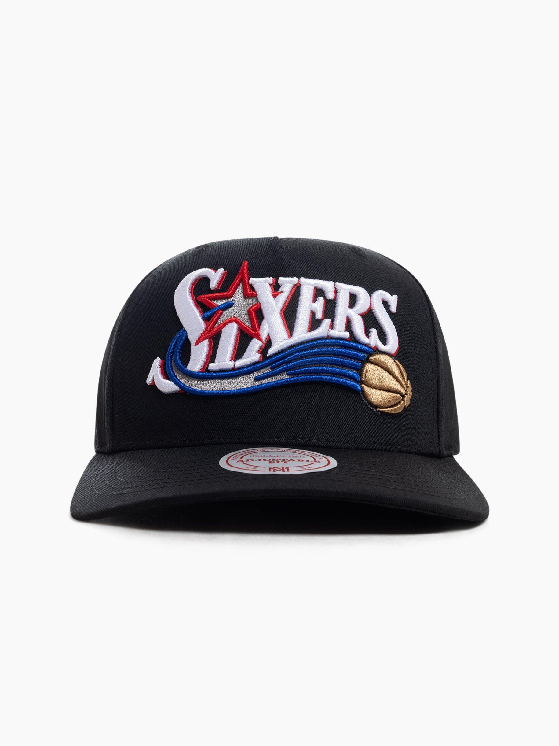 Mitchell And Ness Caps Philadelphia 76ers Mitchell & Ness NBA HWC Wordmark MVP Snapback Hat - Black