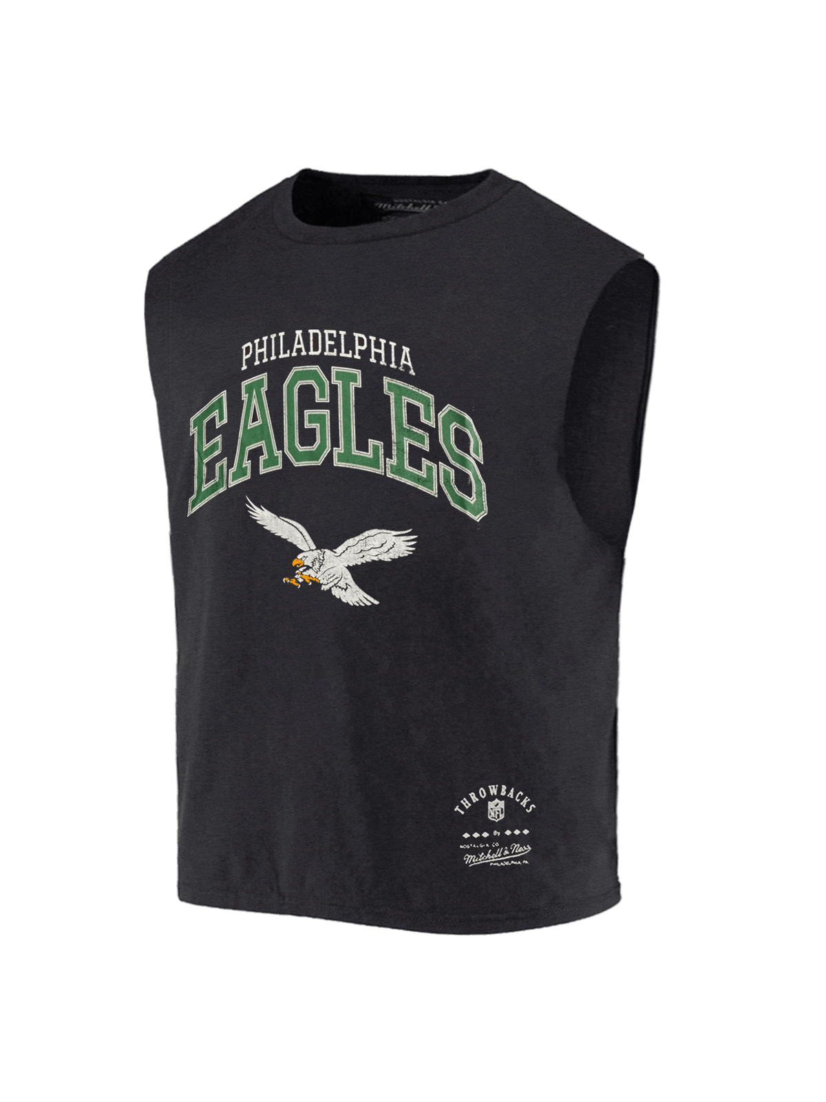 Mitchell And Ness T-Shirts Philadelphia Eagles Mitchell & Ness NFL Arch Boxy Vintage Muscle T-Shirt - Faded Black