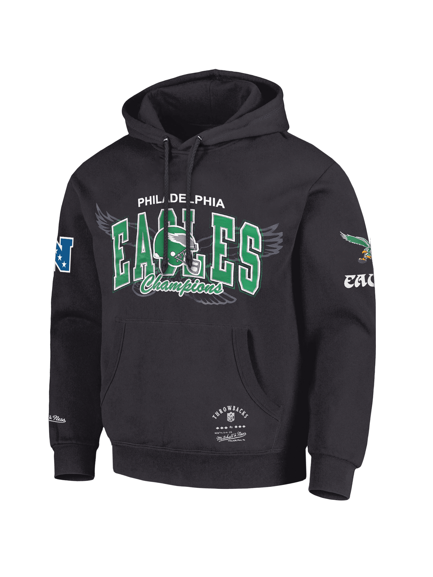 Mitchell And Ness Jumpers Philadelphia Eagles Mitchell & Ness NFL Arch Helmet Vintage Hoodie - Washed Black