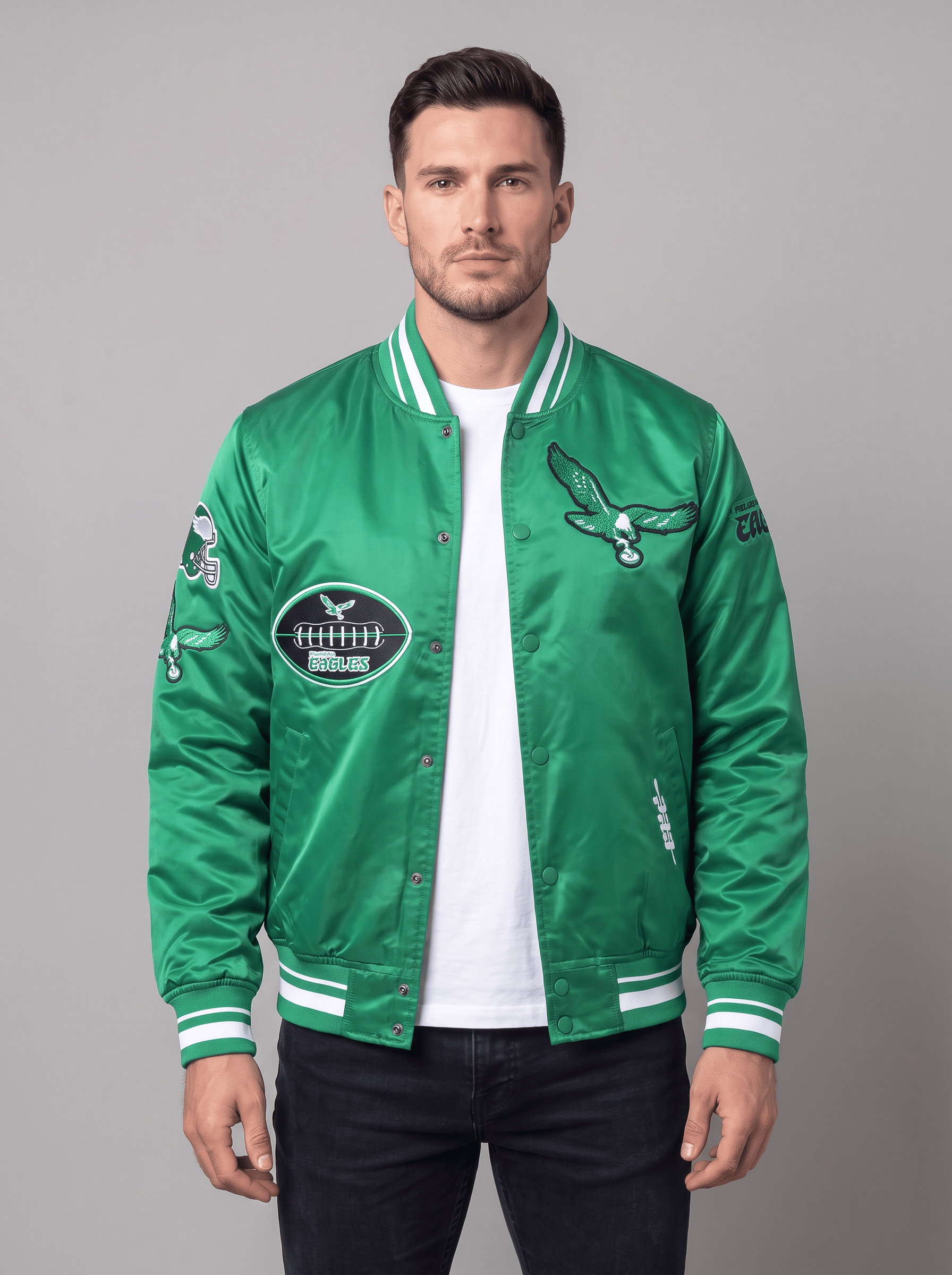 Pro Standard Jackets Philadelphia Eagles Pro Standard NFL Old English Lightweight Satin Jacket - Green