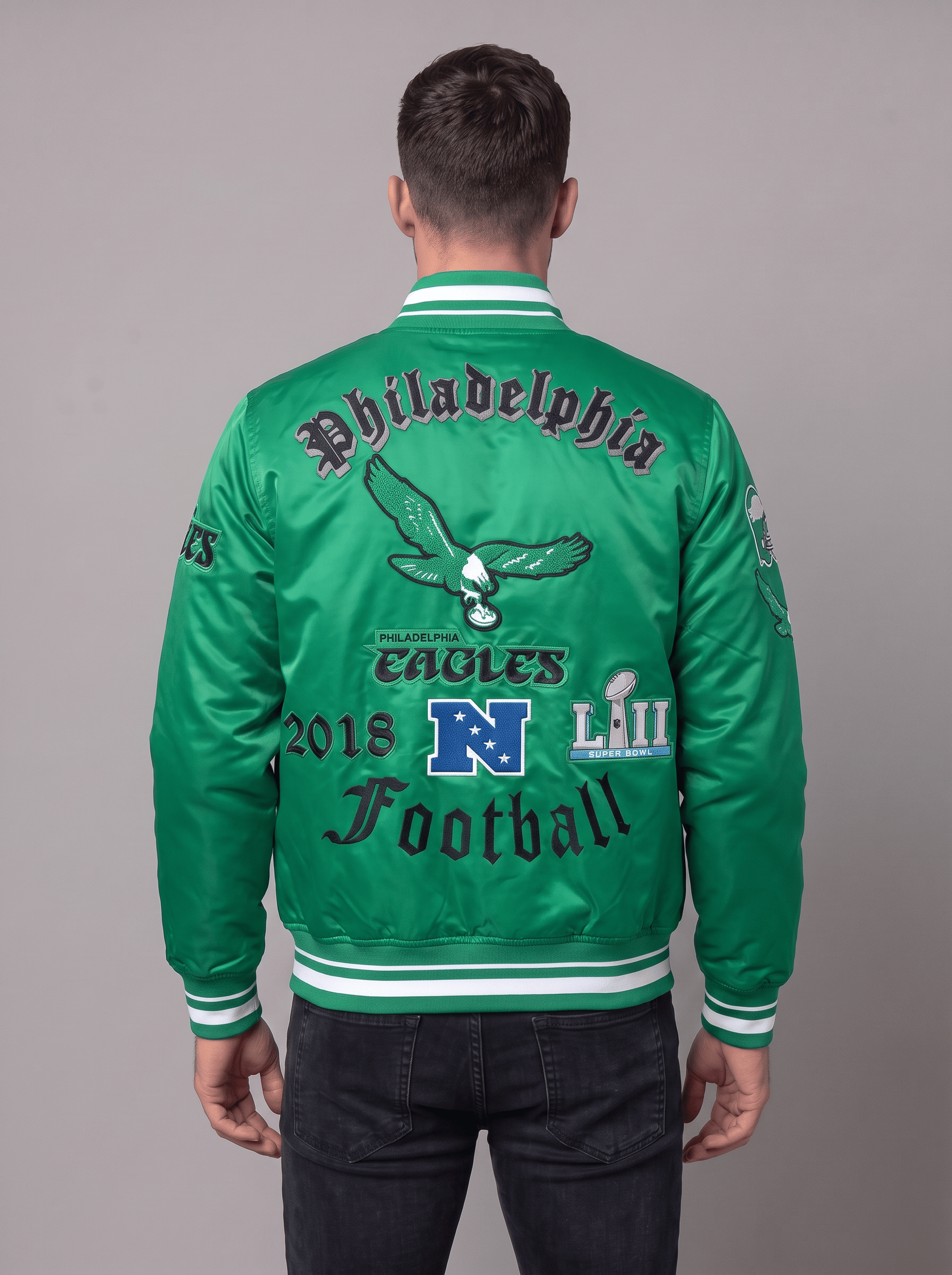 Pro Standard Jackets Philadelphia Eagles Pro Standard NFL Old English Lightweight Satin Jacket - Green