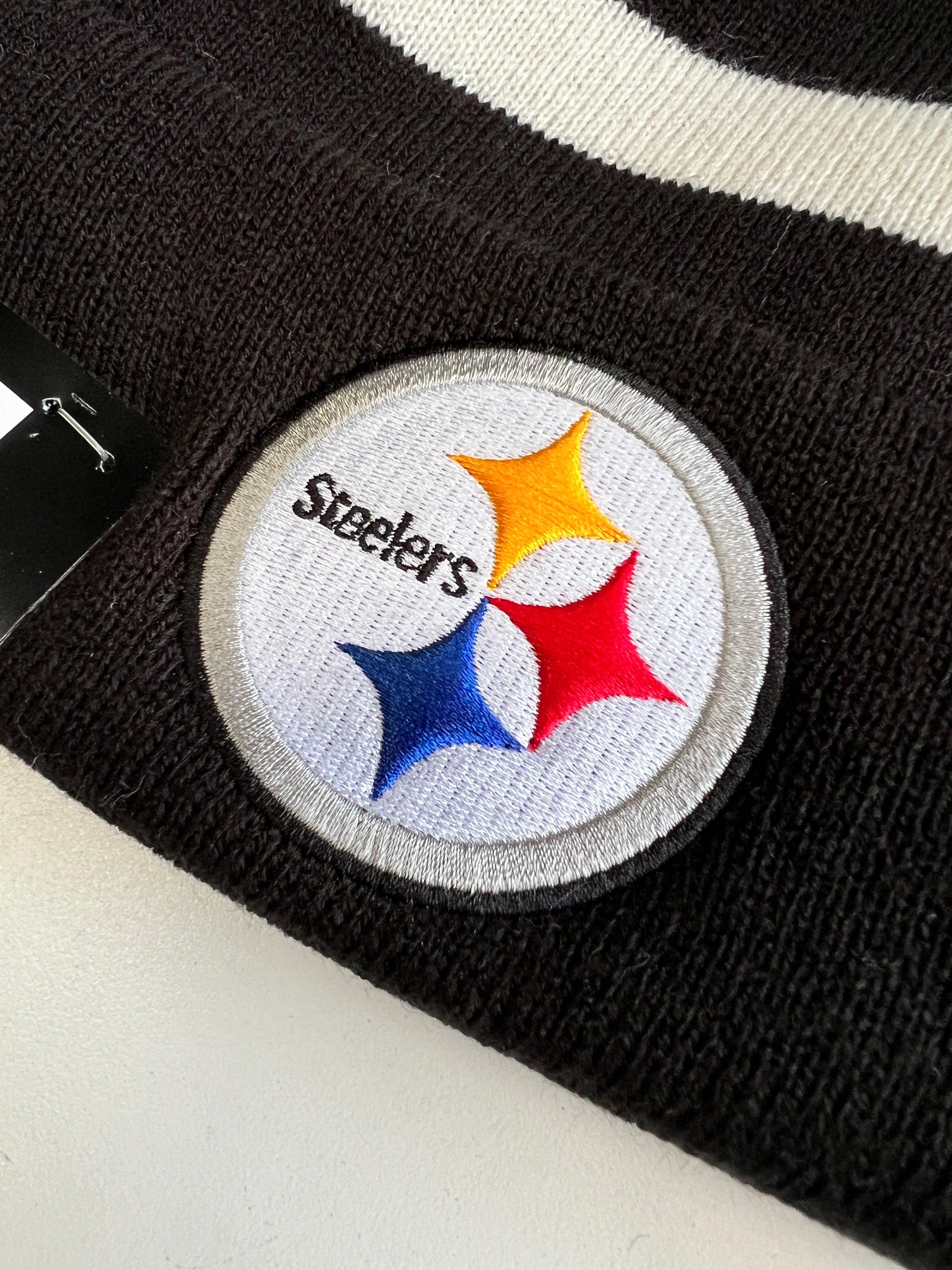 New Era Beanies Pittsburgh Steelers New Era NFL Ivory Stripe Pom Knit Beanie - Black