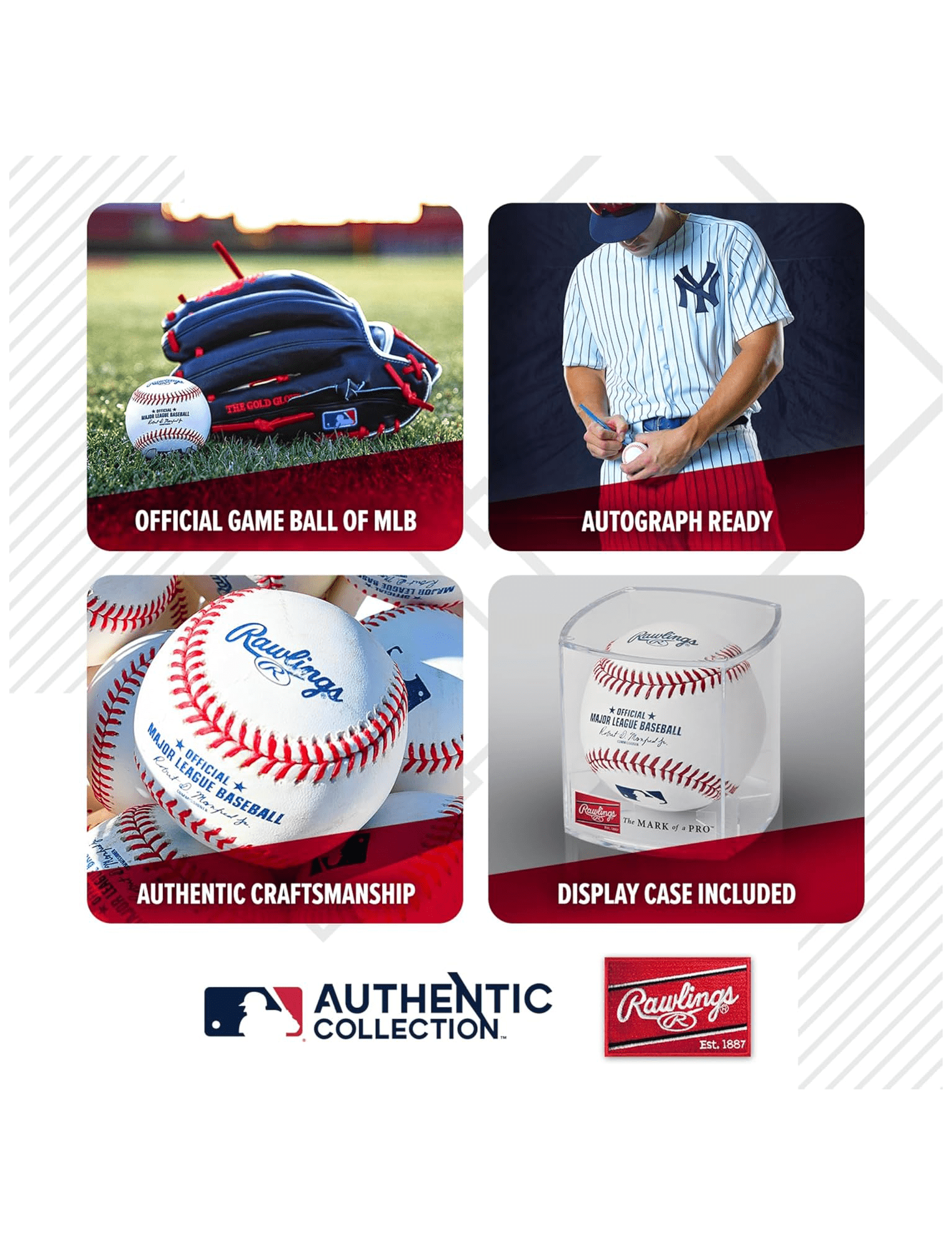 Rawlings Balls Rawlings MLB Official Game Baseball Ball w/Display Case