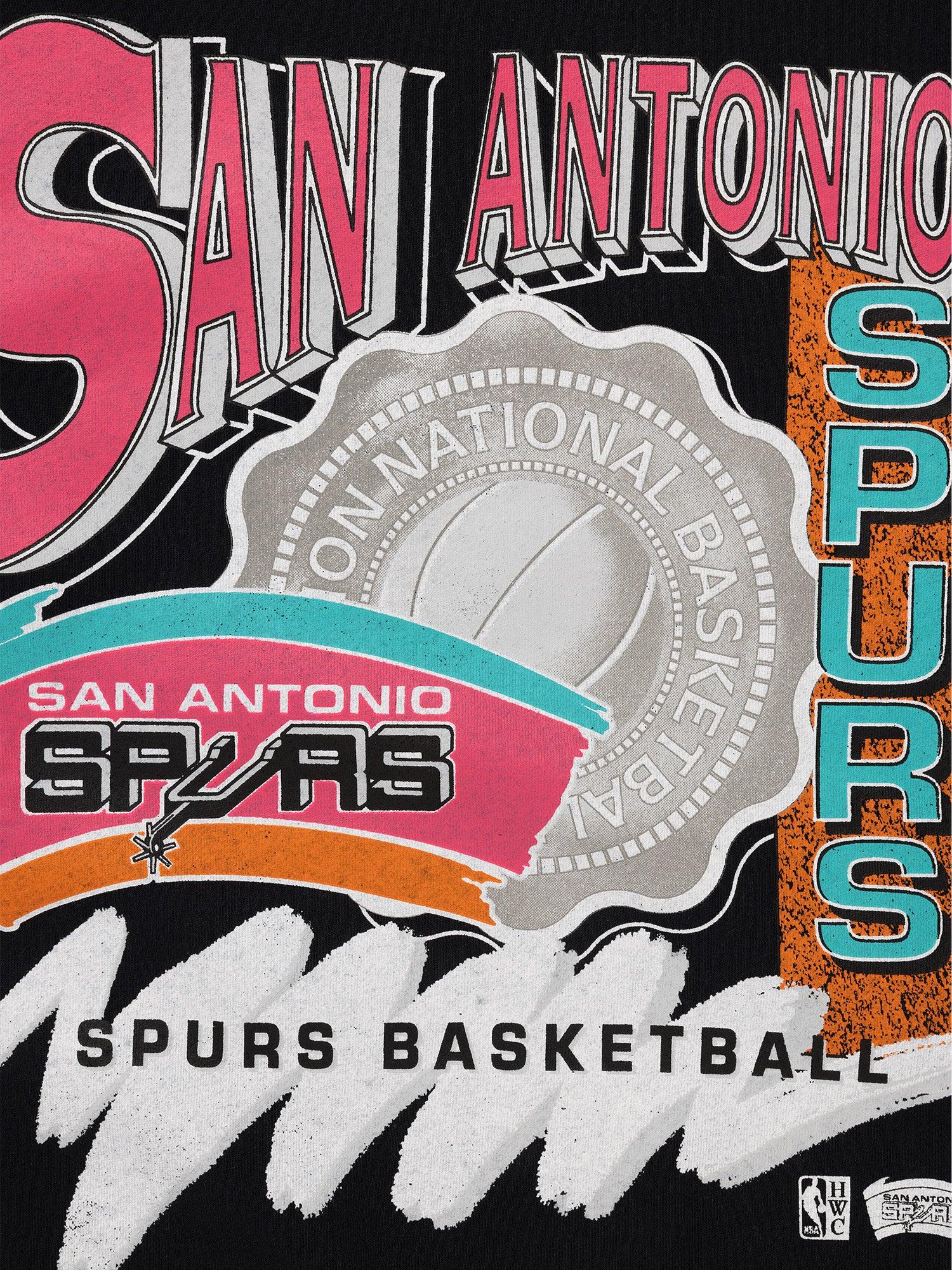 Mitchell And Ness Jumpers San Antonio Spurs Mitchell & Ness NBA Brush Off Vintage Crew Jumper - Vintage Black