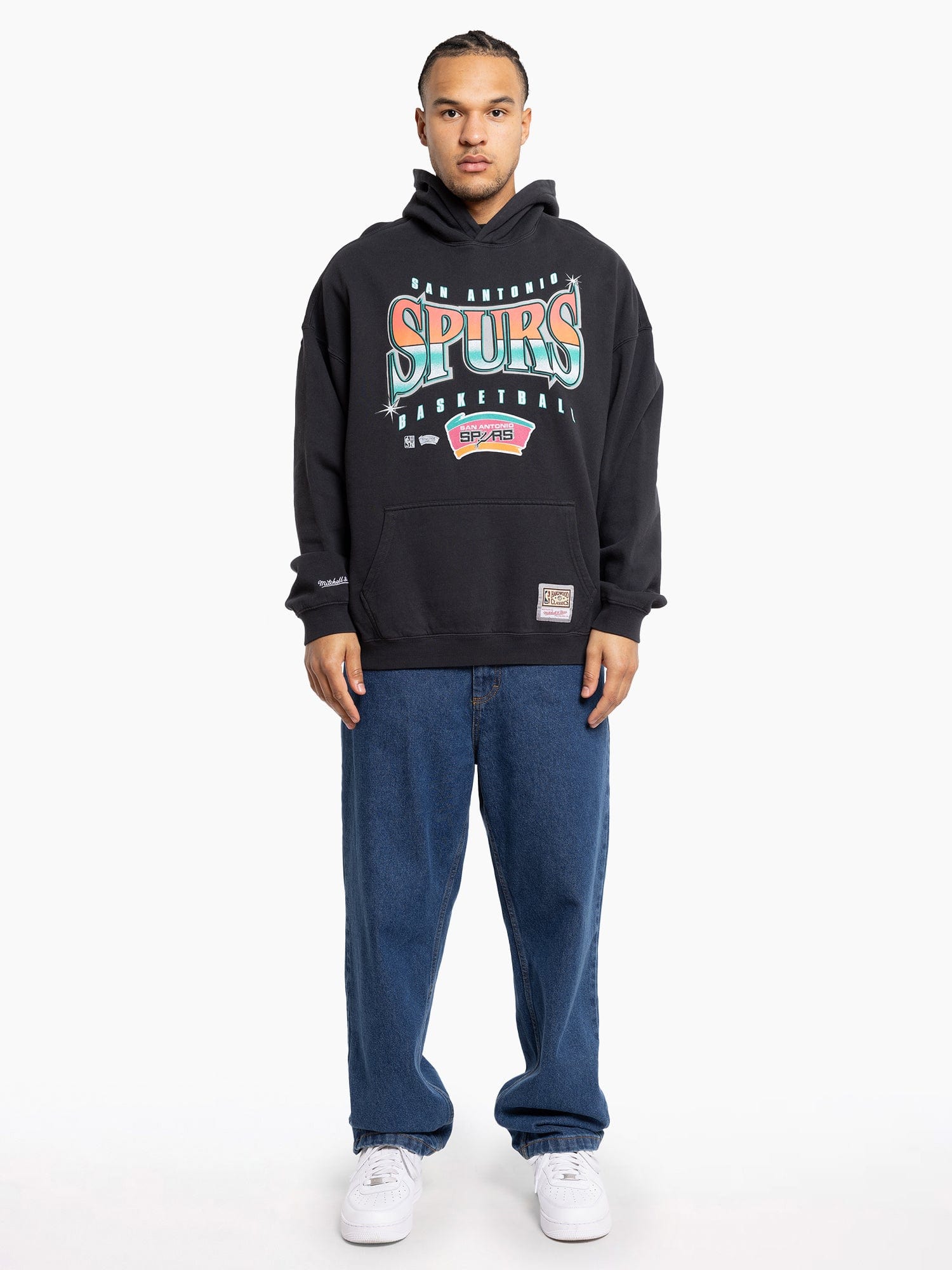 Mitchell And Ness Jumpers San Antonio Spurs Mitchell & Ness NBA Glow Up Vintage Hoodie Jumper - Faded Black
