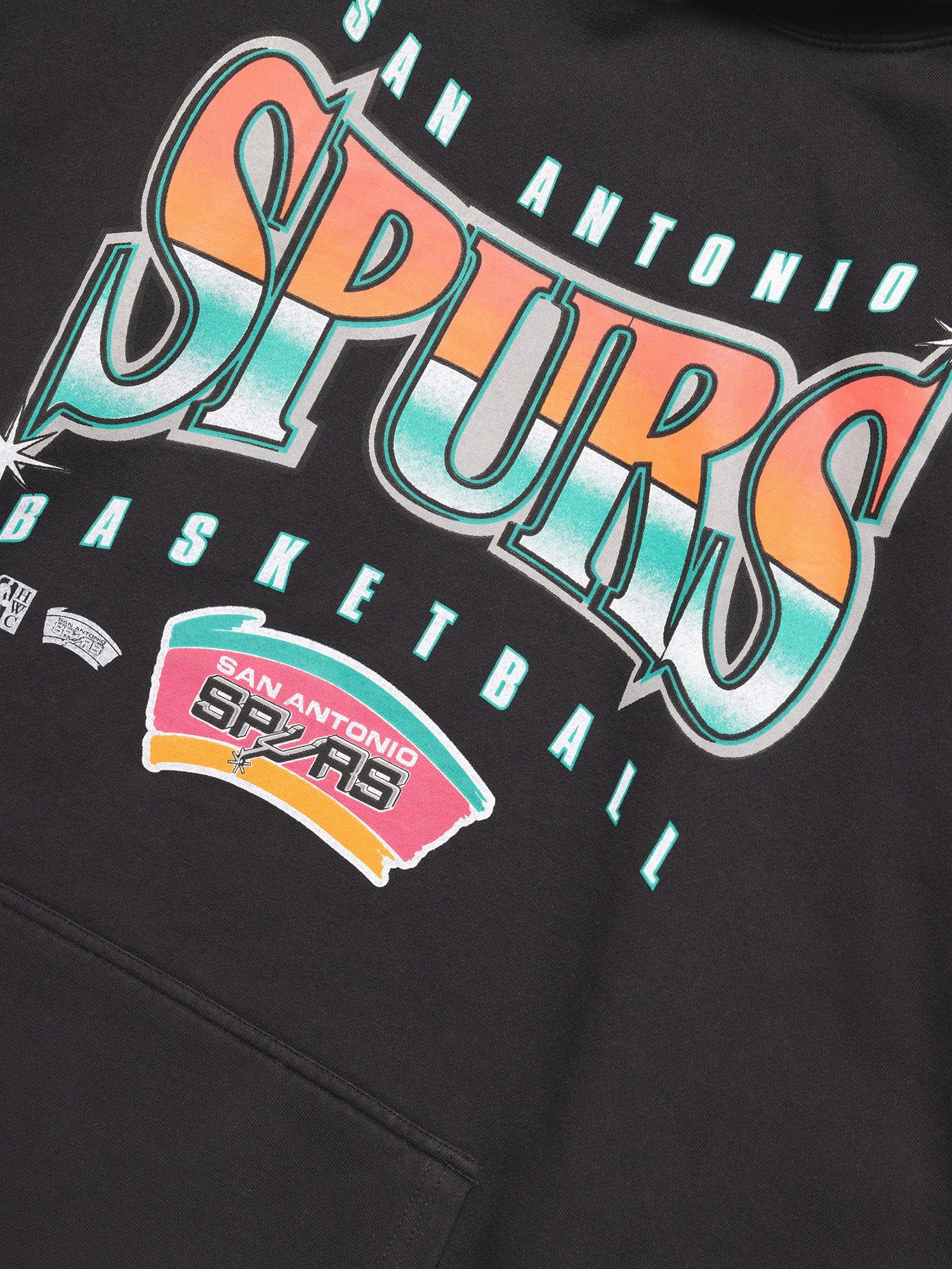 Mitchell And Ness Jumpers San Antonio Spurs Mitchell & Ness NBA Glow Up Vintage Hoodie Jumper - Faded Black