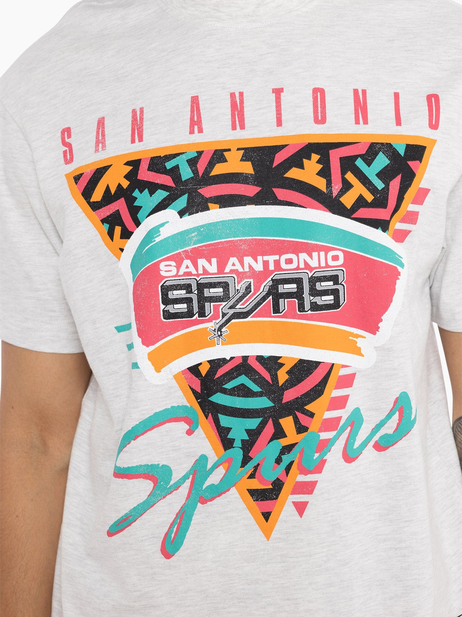 Mitchell And Ness T-Shirts San Antonio Spurs Mitchell & Ness NBA Tri Logo Vintage T-Shirt - Silver Marle