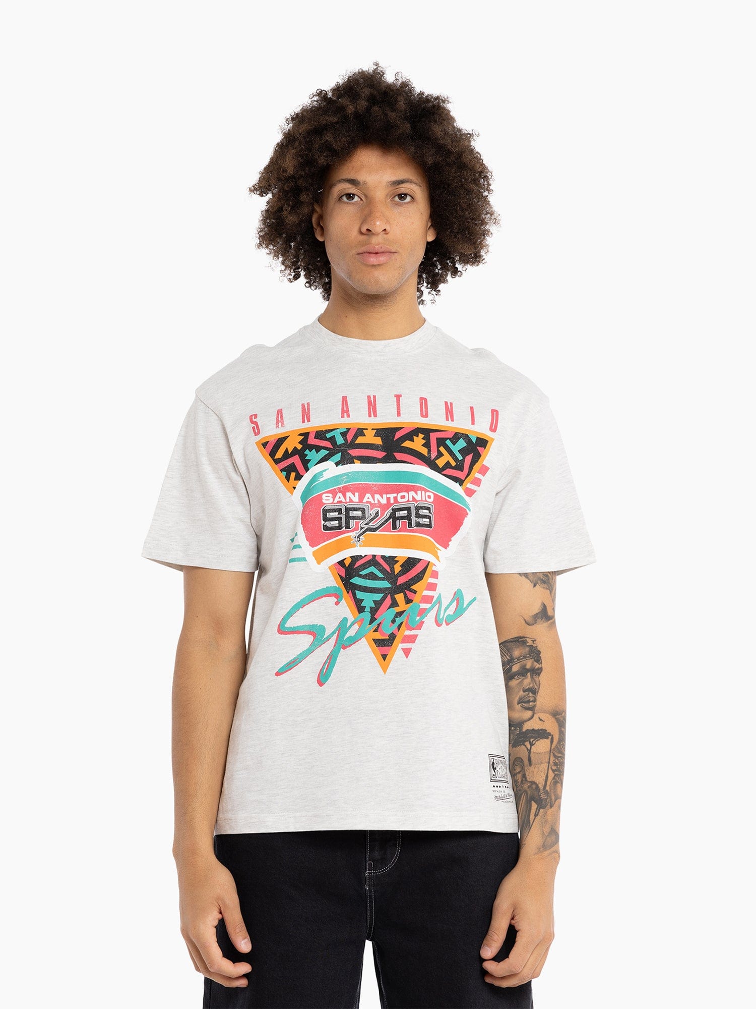 Mitchell And Ness T-Shirts San Antonio Spurs Mitchell & Ness NBA Tri Logo Vintage T-Shirt - Silver Marle