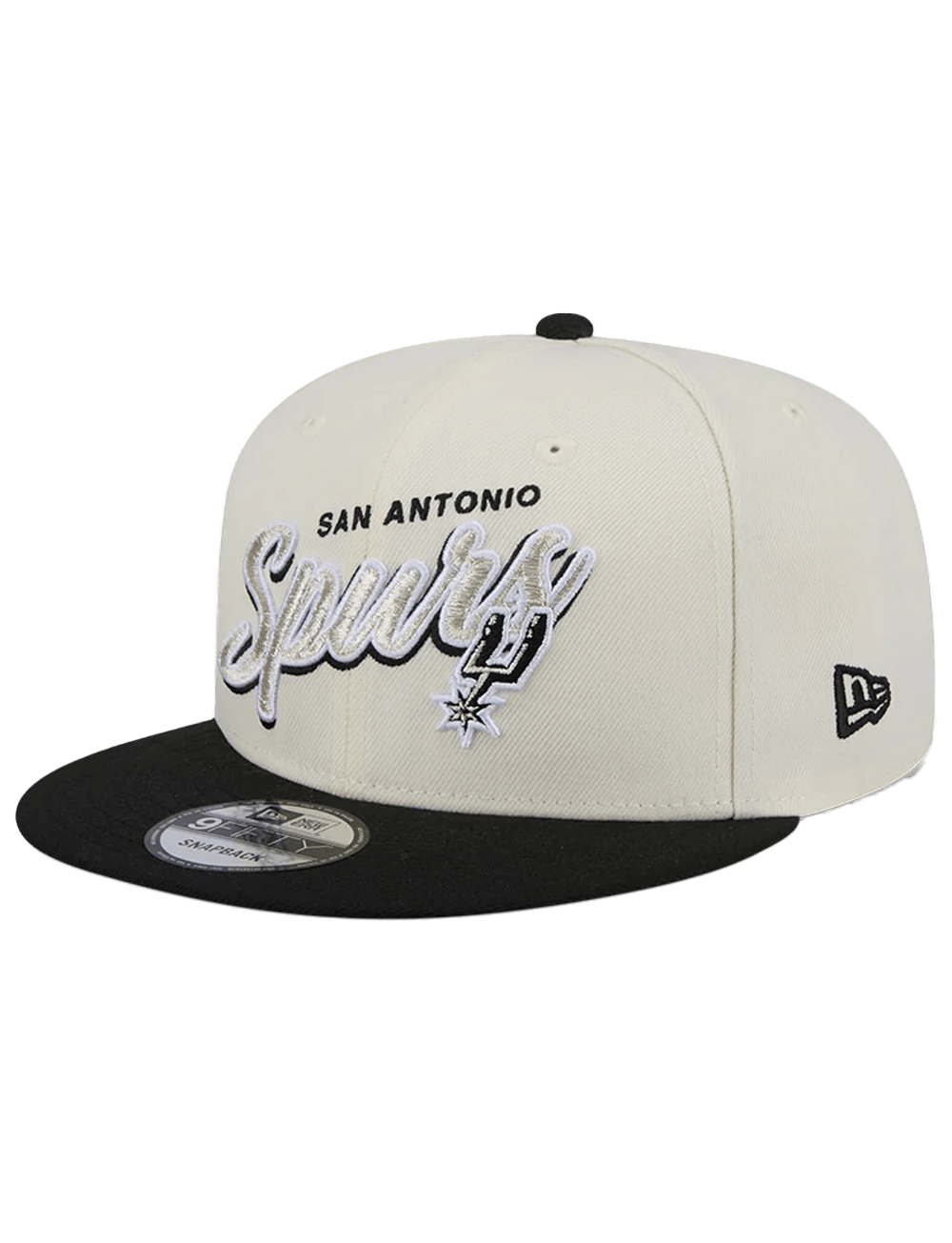 New Era Caps San Antonio Spurs New Era NBA 2 Tone Script 9FIFTY Snapback Hat - Chrome White