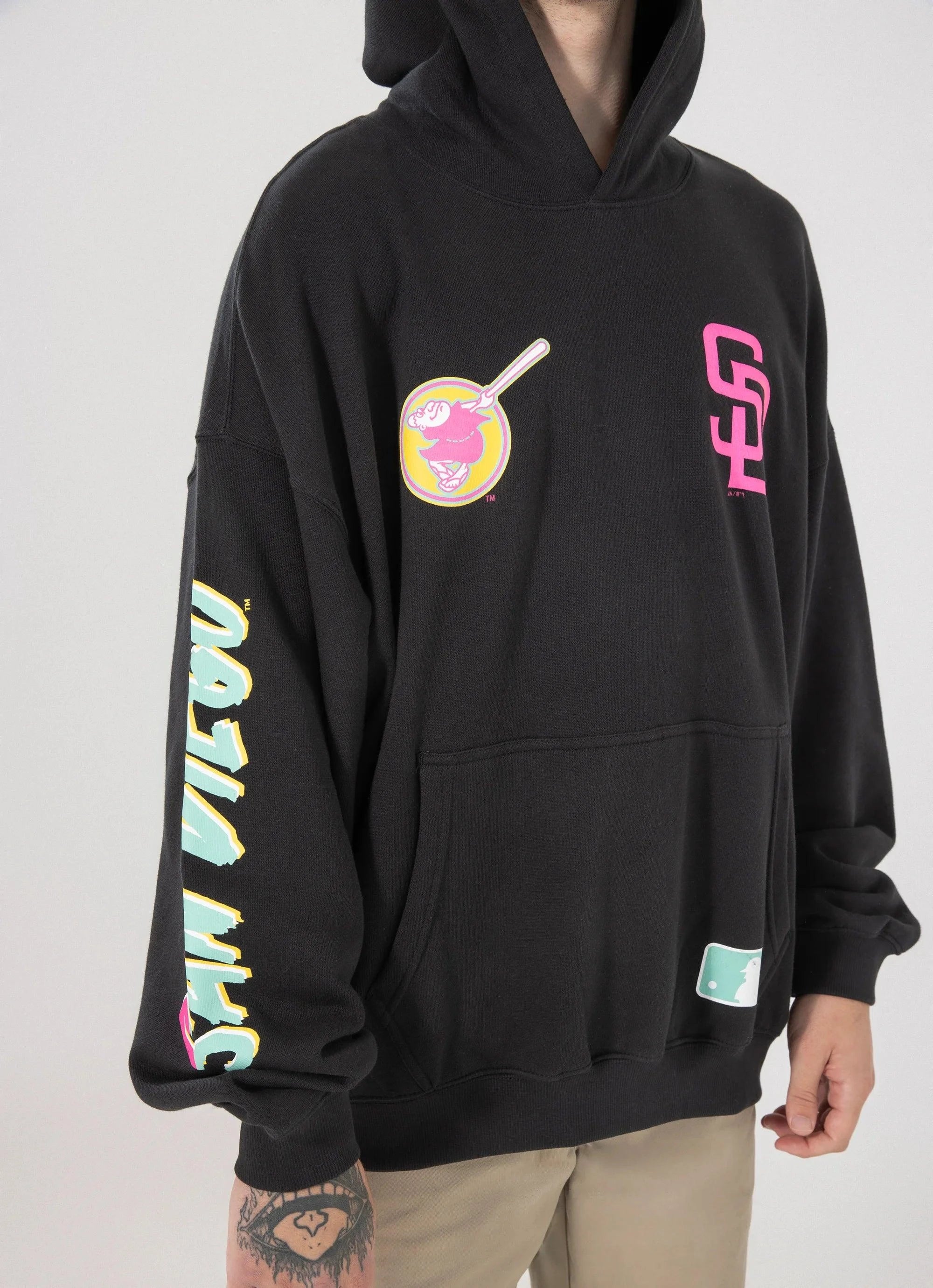 Majestic Athletic Jumpers San Diego Padres Majestic MLB City Crest Oversize Hoodie Jumper - Faded Black