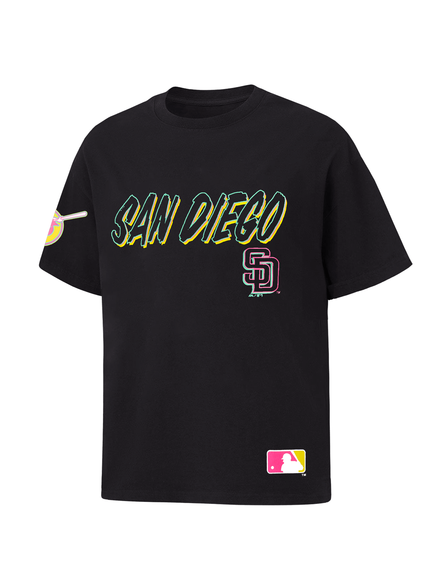 Majestic Athletic T-Shirts San Diego Padres Majestic MLB Shadow Connect Vintage T-Shirt - Faded Black