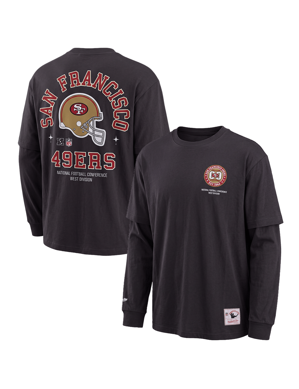 Mitchell And Ness T-Shirts San Francisco 49ers Mitchell & Ness NFL 50th Ann Vintage Long Sleeve + T-Shirt - Washed Black
