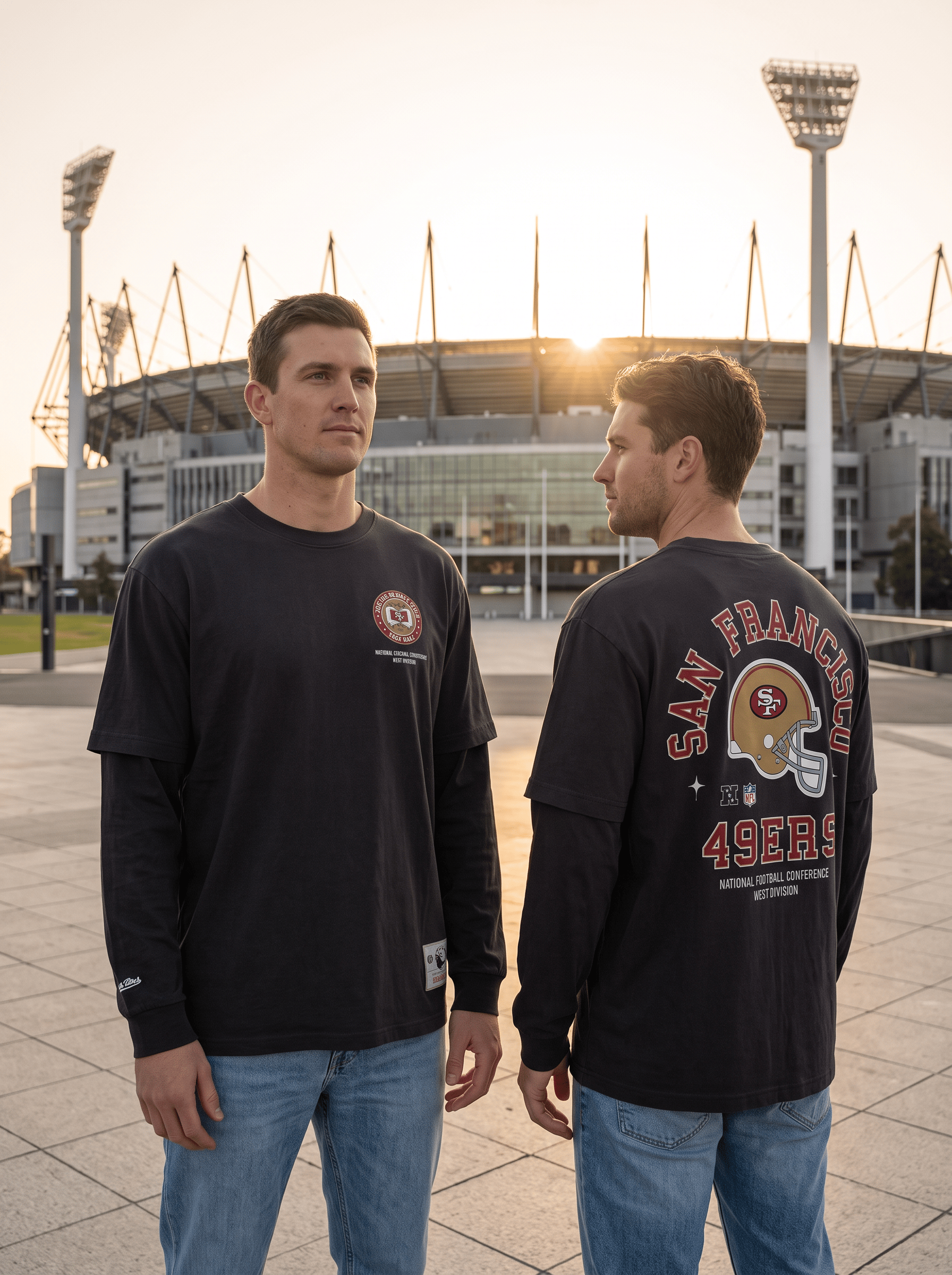 Mitchell And Ness T-Shirts San Francisco 49ers Mitchell & Ness NFL 50th Ann Vintage Long Sleeve + T-Shirt - Washed Black