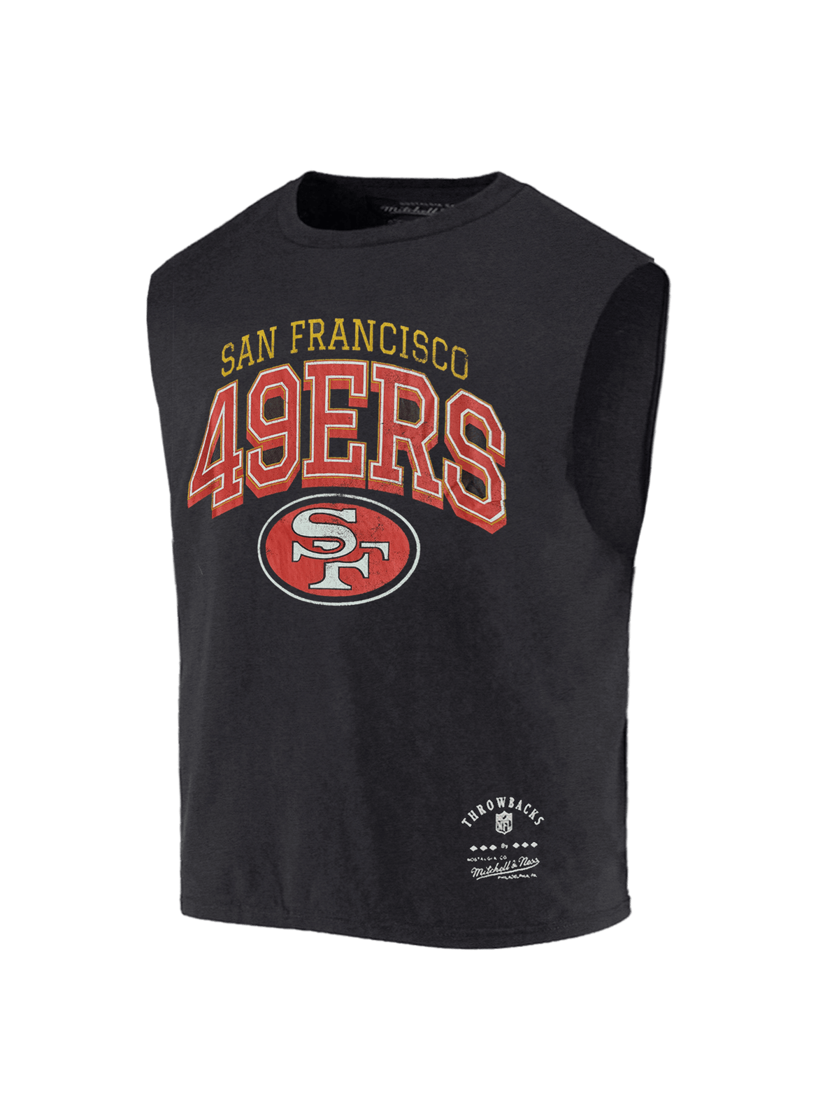 Mitchell And Ness T-Shirts San Francisco 49ers Mitchell & Ness NFL Arch Boxy Vintage Muscle T-Shirt - Faded Black