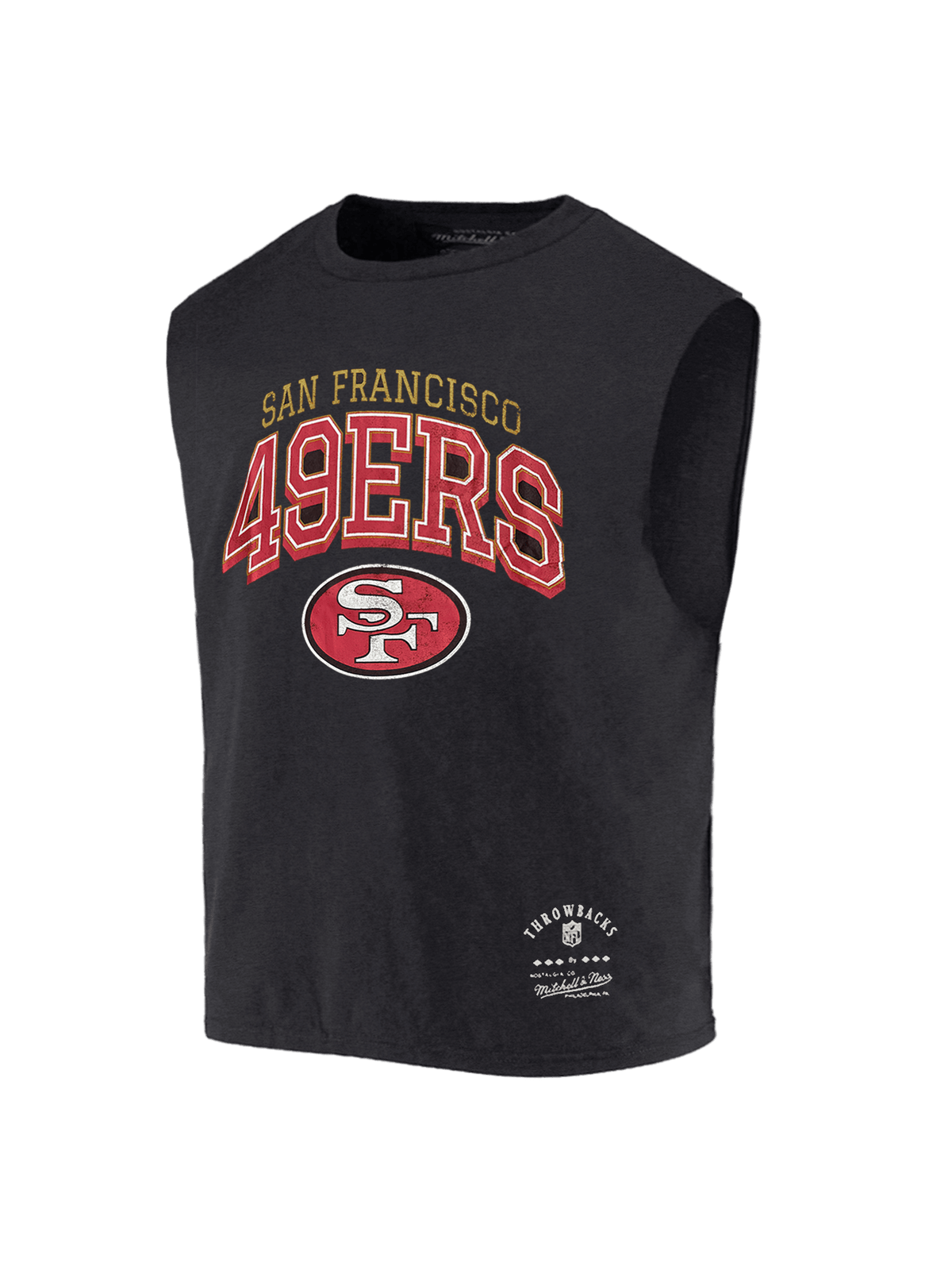 Mitchell And Ness T-Shirts San Francisco 49ers Mitchell & Ness NFL Arch Boxy Vintage Muscle T-Shirt - Faded Black