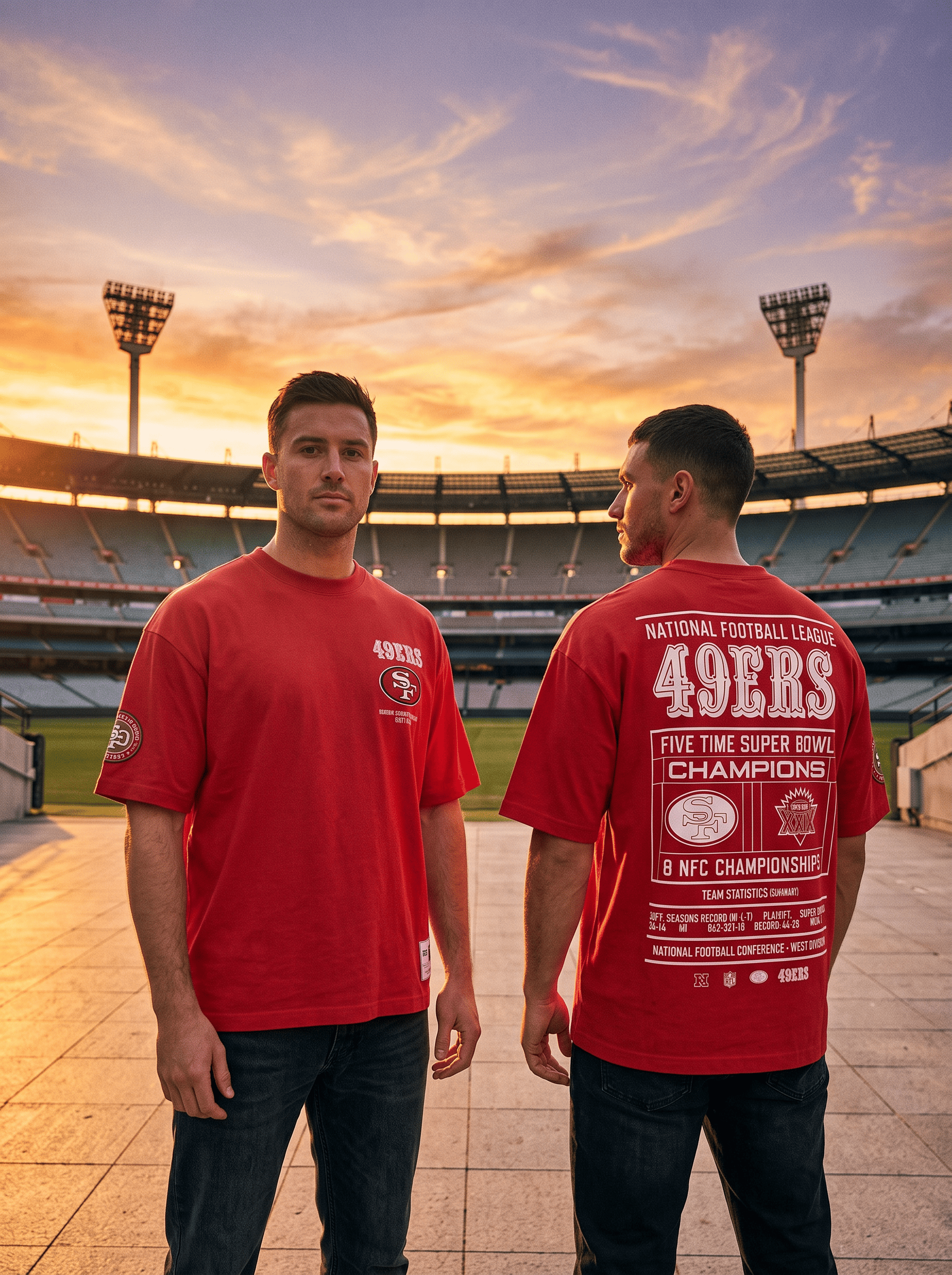 Mitchell And Ness T-Shirts San Francisco 49ers Mitchell & Ness NFL Champs Scoreboard Box Fit Vintage T-Shirt - Red