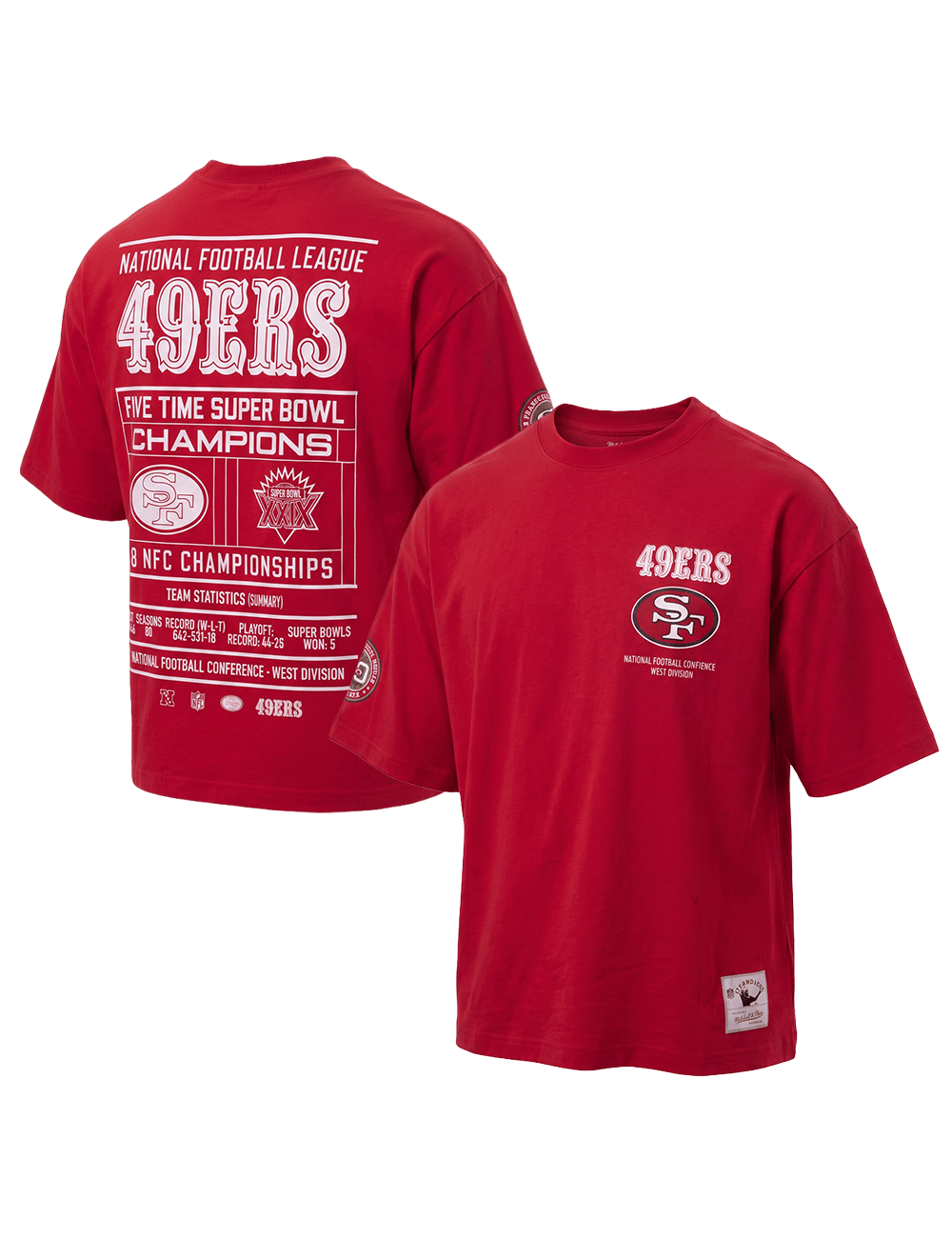 Mitchell And Ness T-Shirts San Francisco 49ers Mitchell & Ness NFL Champs Scoreboard Box Fit Vintage T-Shirt - Red