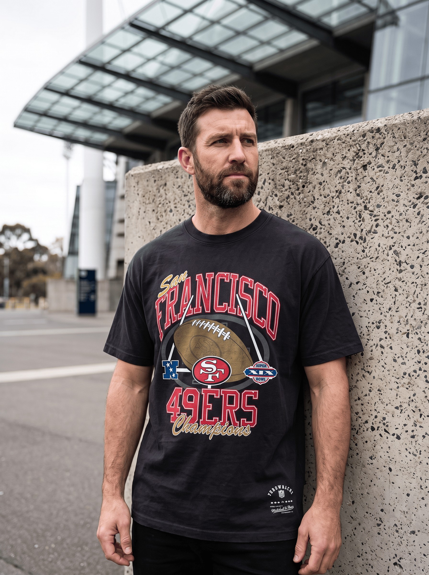 Mitchell And Ness T-Shirts San Francisco 49ers Mitchell & Ness NFL Field Goal Vintage T-Shirt - Washed Black