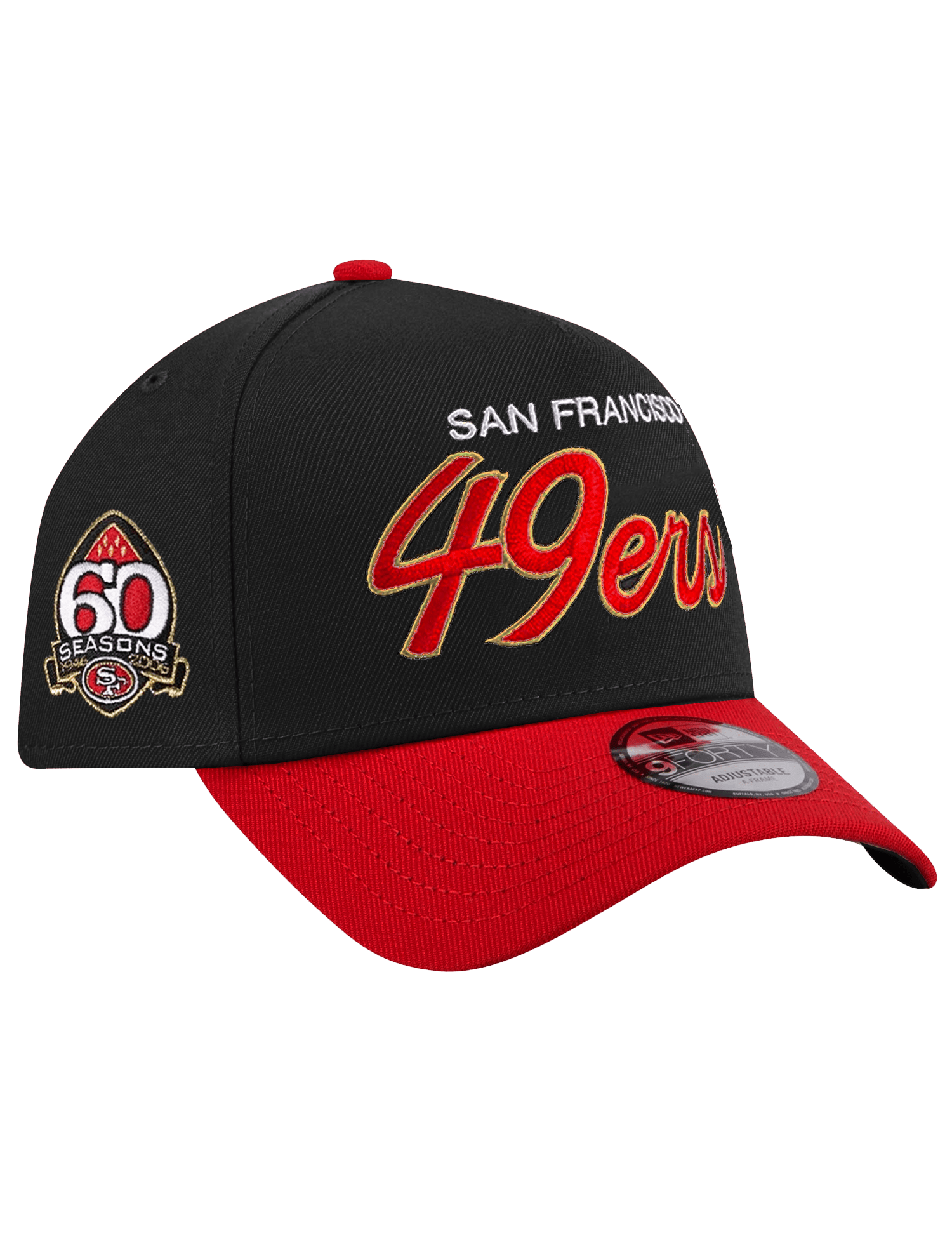 New Era Caps San Francisco 49ers New Era NFL 2T Script 9FORTY A-Frame Snapback Hat - Black