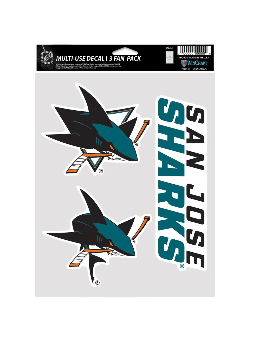 Wincraft Accessories San Jose Sharks Wincraft NHL Team 3 Piece 5” x 7” Decal Set