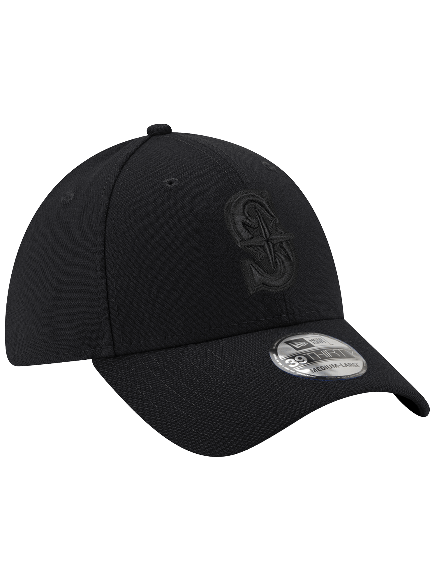 New Era Caps Seattle Mariners New Era MLB Black On Black 39THIRTY Stretch-Fit Hat