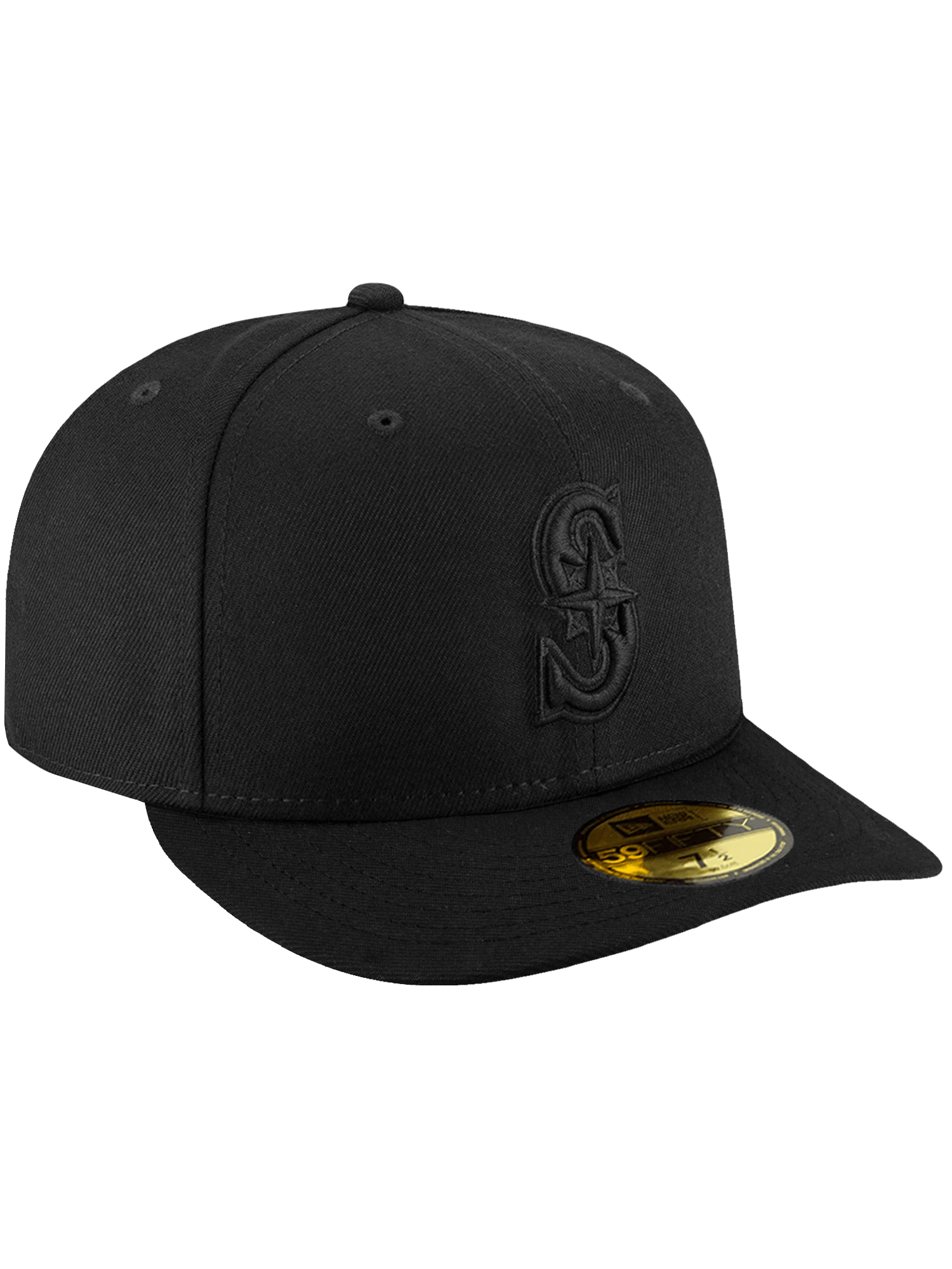 New Era Caps Seattle Mariners New Era MLB Black On Black 59FIFTY Pre-Curved Fitted Hat
