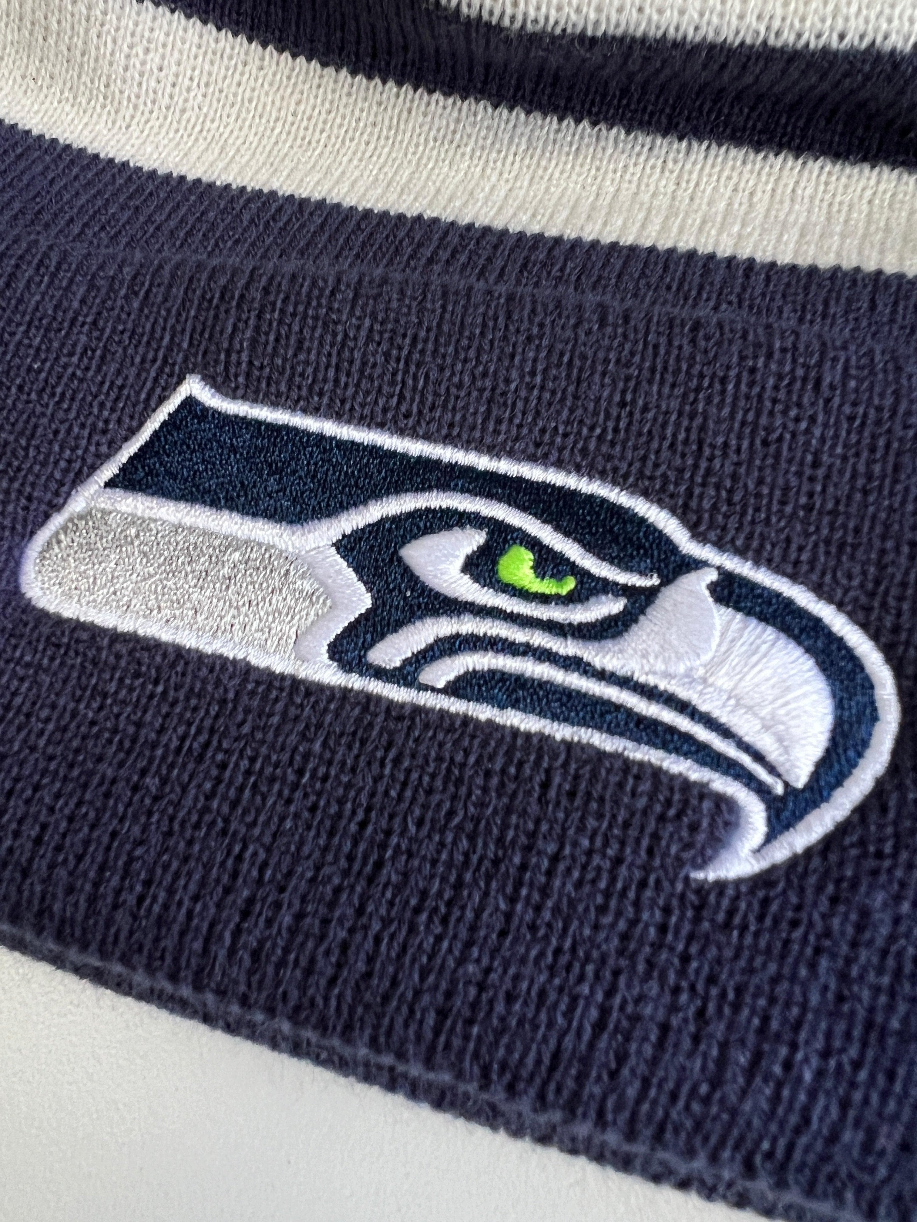 New Era Beanies Seattle Seahawks New Era NFL Ivory Stripe Pom Knit Beanie - Navy