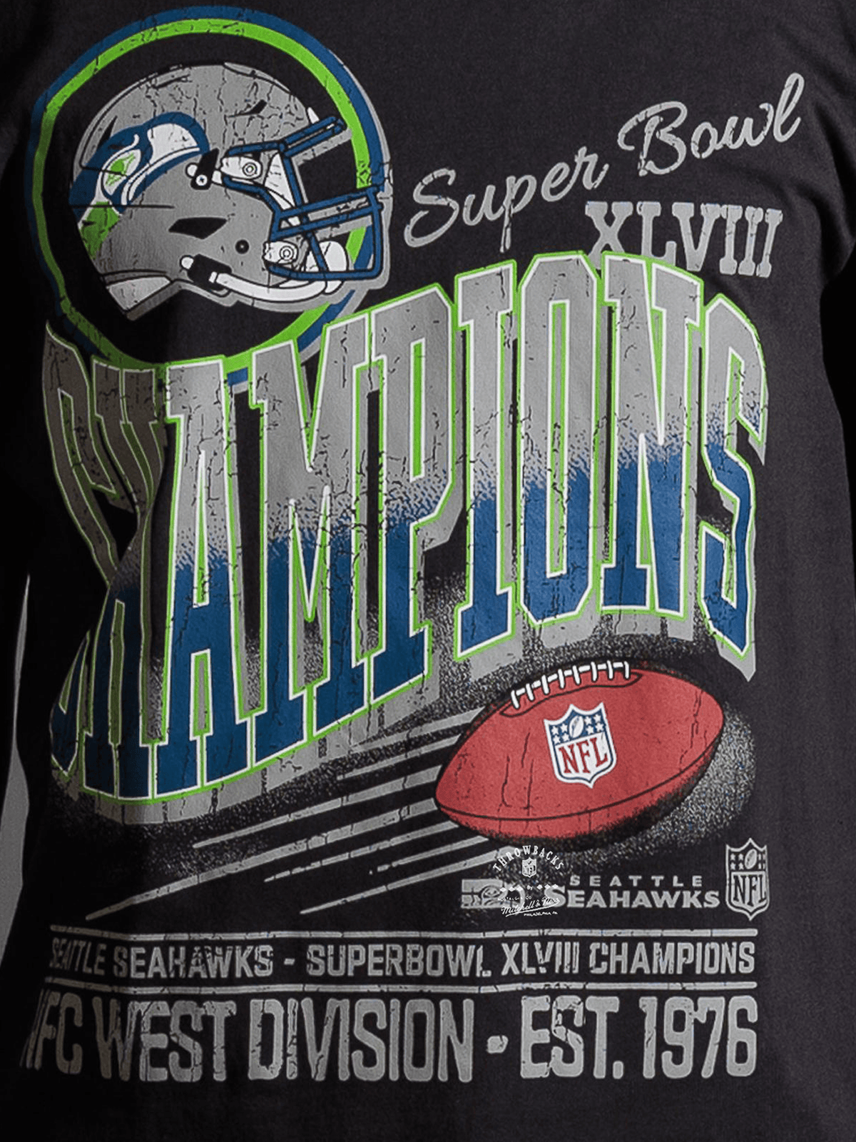 NFL Branded T-Shirts Seattle Seahawks NFL XLVIII Champs Vintage T-Shirt - Washed Black