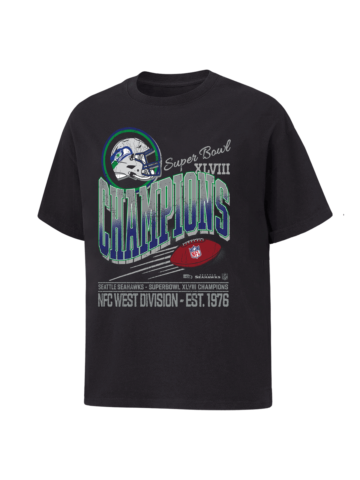NFL Branded T-Shirts Seattle Seahawks NFL XLVIII Champs Vintage T-Shirt - Washed Black