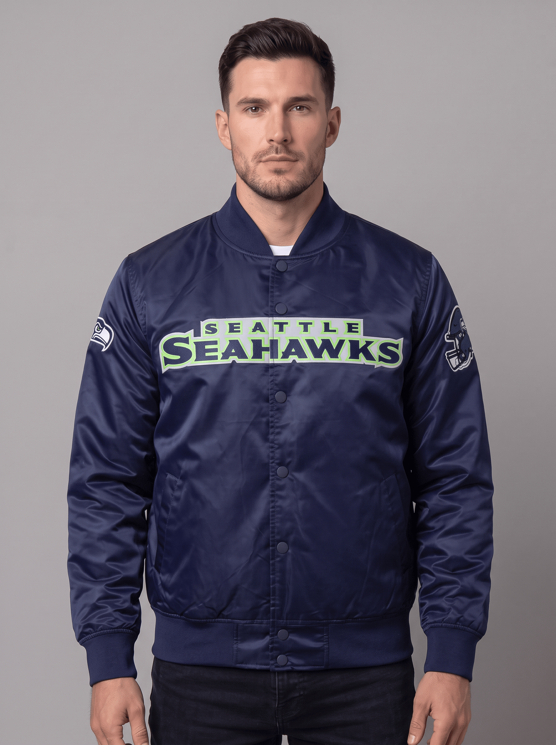 Pro Standard Jackets Seattle Seahawks Pro Standard NFL Big Logo Lightweight Satin Jacket - Navy