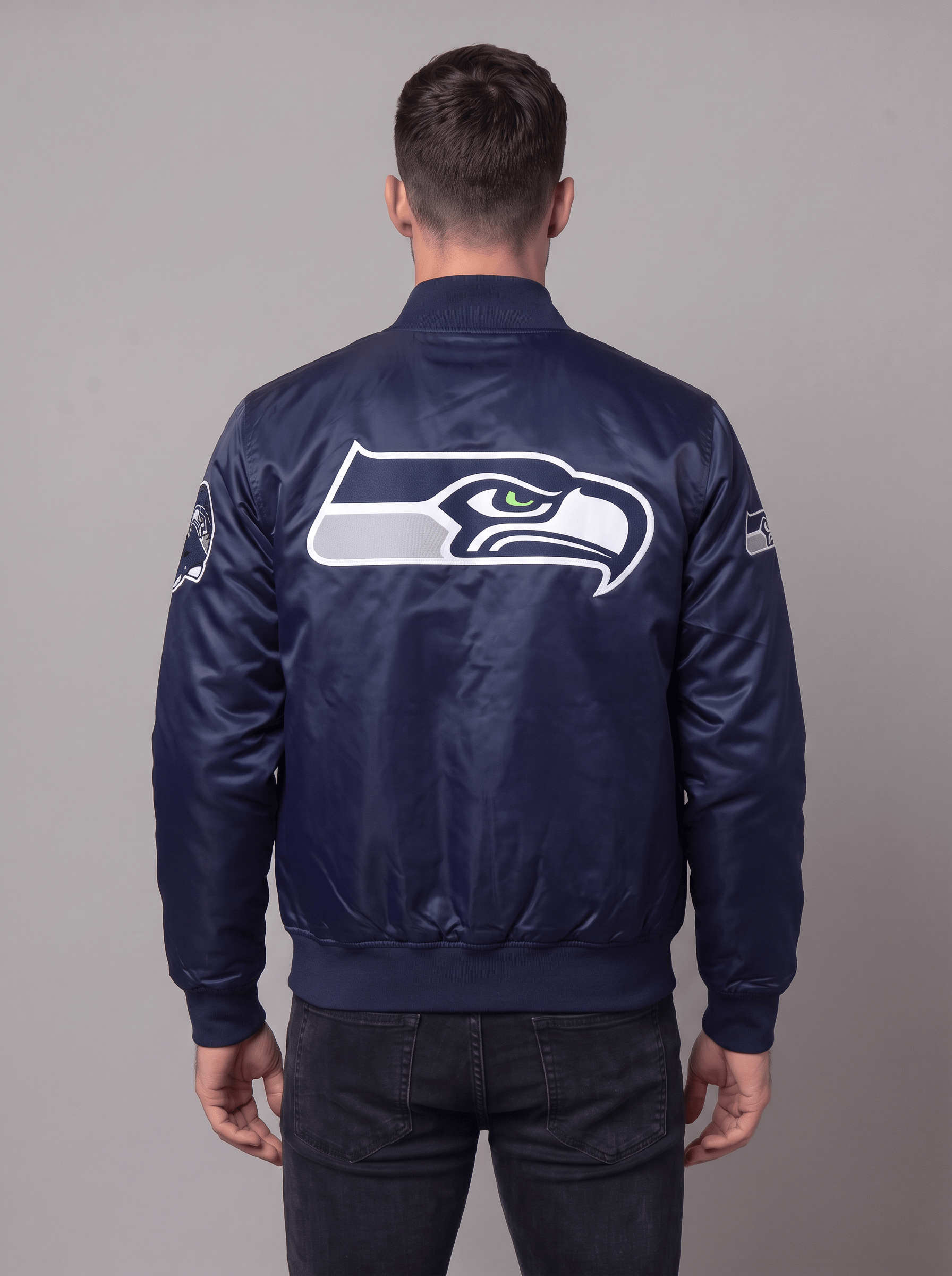 Pro Standard Jackets Seattle Seahawks Pro Standard NFL Big Logo Lightweight Satin Jacket - Navy